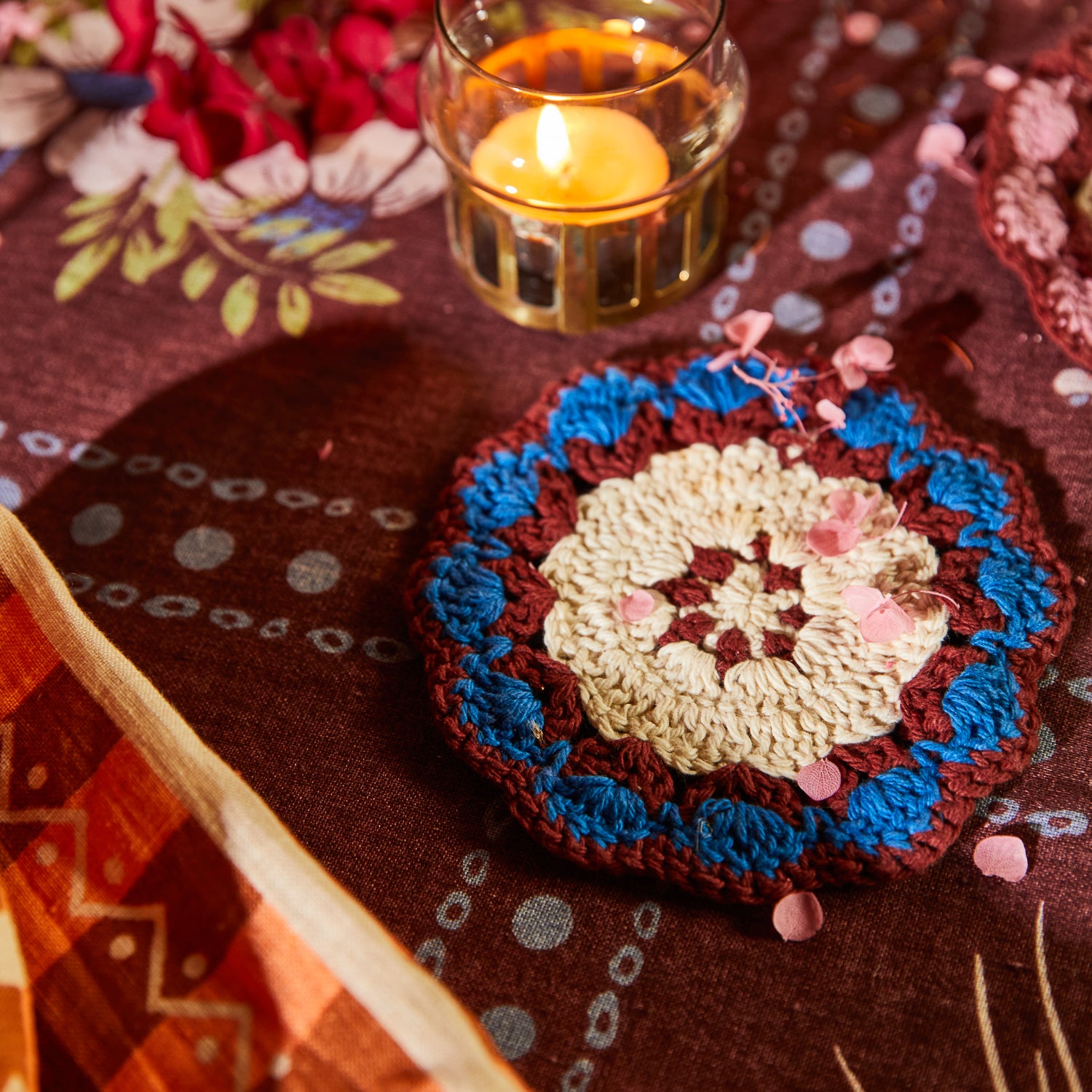 Handmade Hema Crochet Coaster Set - 6 Pack Boho Style Cotton Drink Coasters for Coffee Table, Dining Table & Home Decor - Perfect for Hot & Cold Beverages