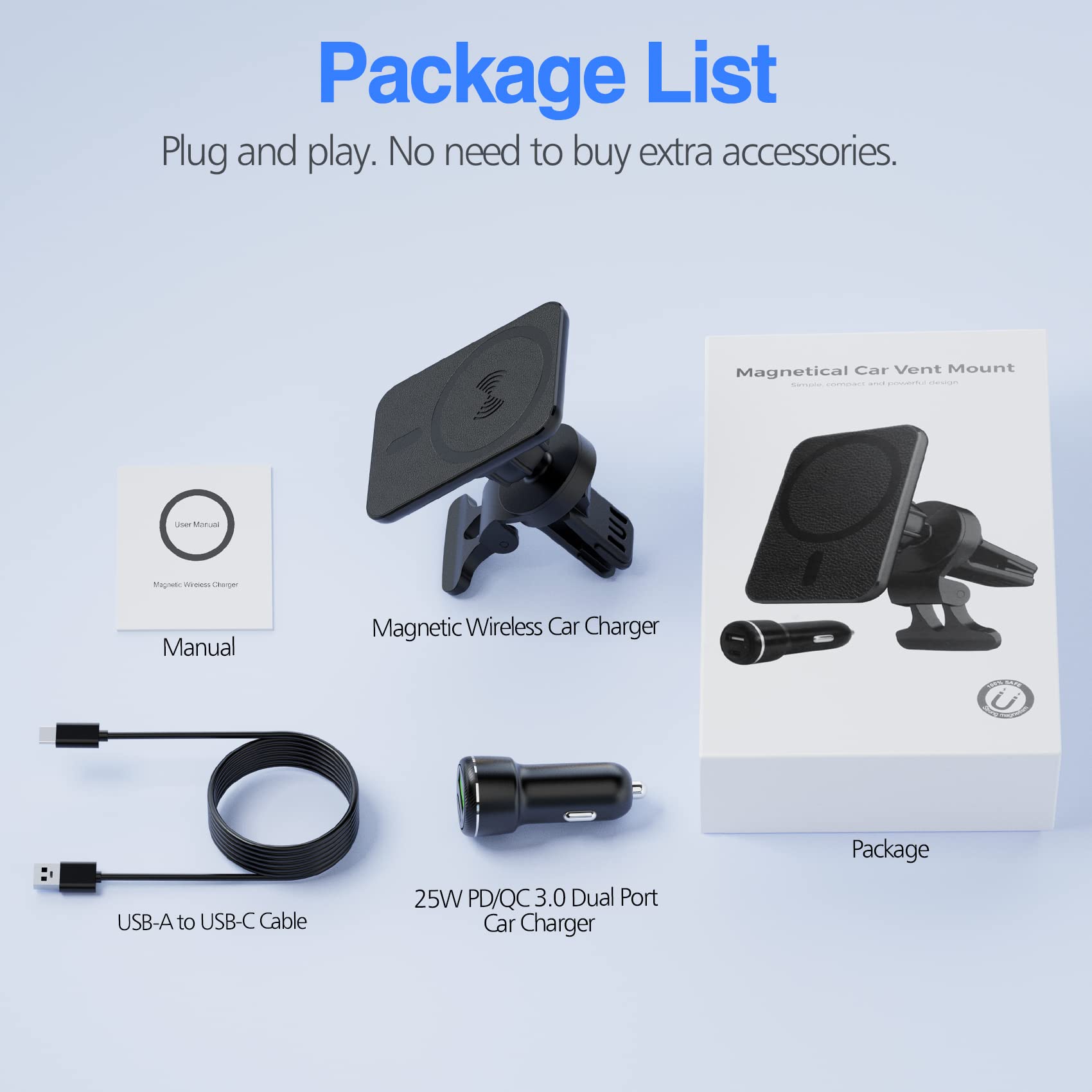 Magnetic Wireless Car Charger for iPhone 15/14/13/12 Series - 15W Fast MagSafe Car Mount Charger with Powerful Hold - Perfect for Safe Hands-Free Driving & Navigation