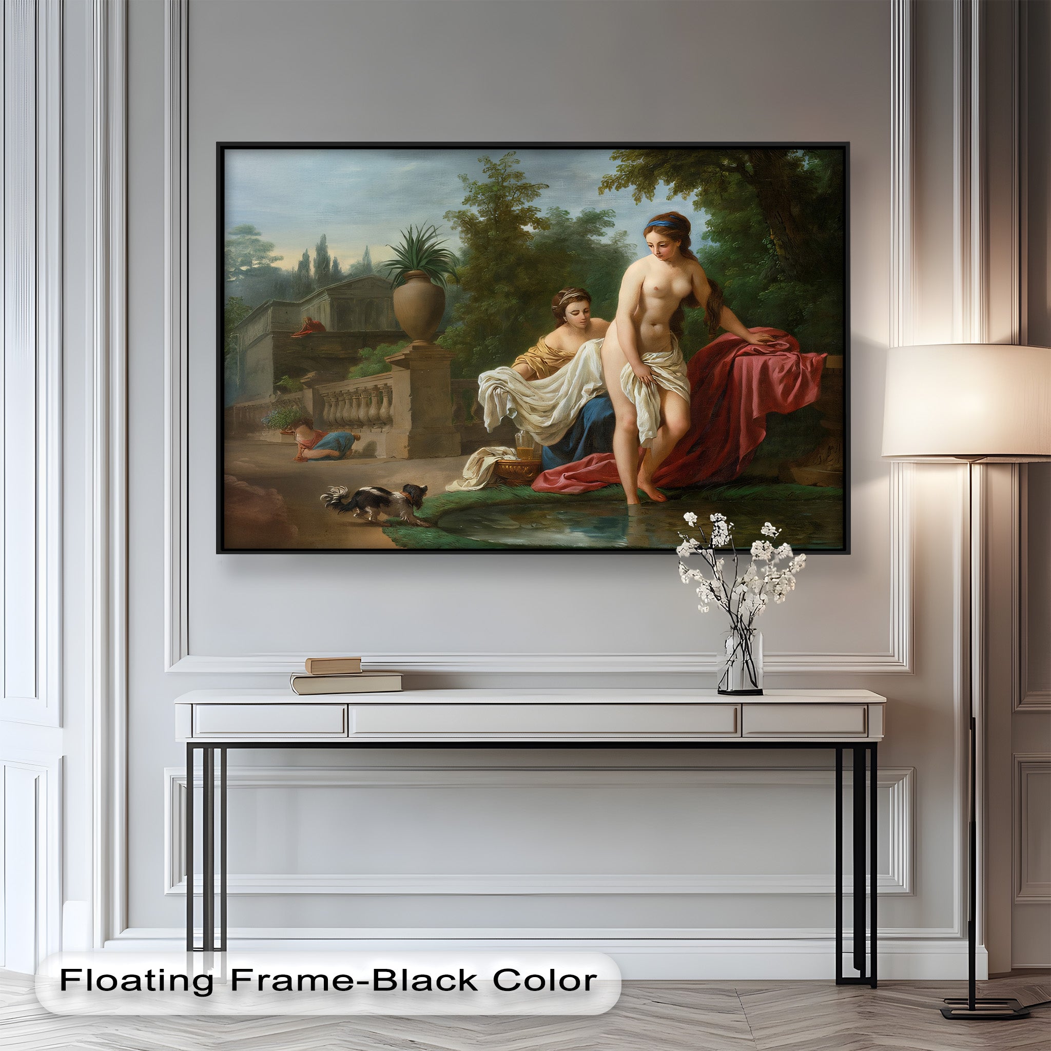 Neoclassical Elegance Oil Painting - Garden Bathing Scene Artwork for Home Decor & Living Room Wall Art