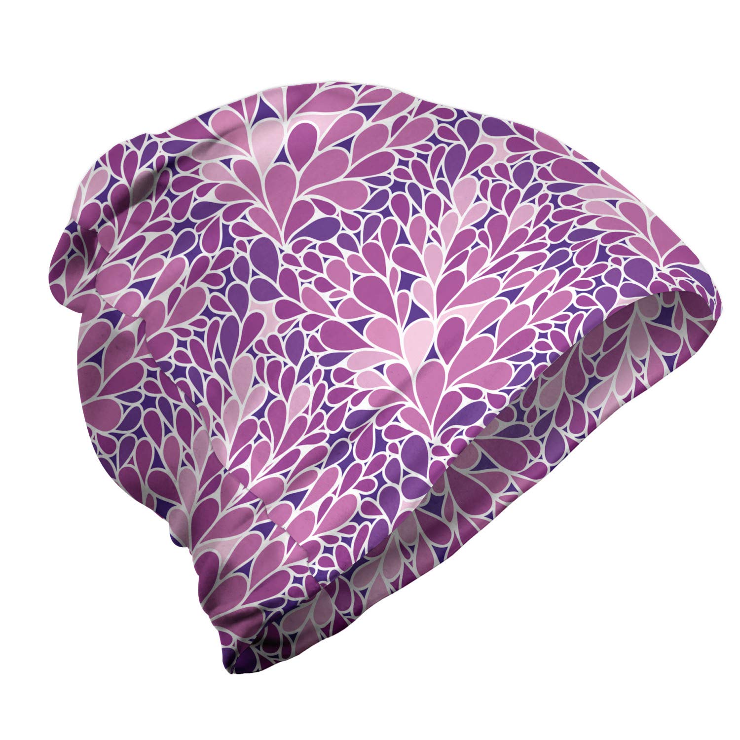 Ambesonne Unisex Winter Beanie Hat - Purple Leaf Pattern, Soft Knit for Men & Women - Perfect for Hiking, Camping & Outdoor Activities in Cold Weather