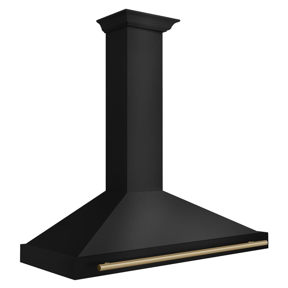 ZLINE Autograph Edition 48-Inch Black Stainless Steel Wall Mount Range Hood with Champagne Bronze Handle - Professional Kitchen Ventilation for Modern Homes (BSKB4Z 48 CB) | Perfect for Open Concept Kitchens & Gourmet Cooking