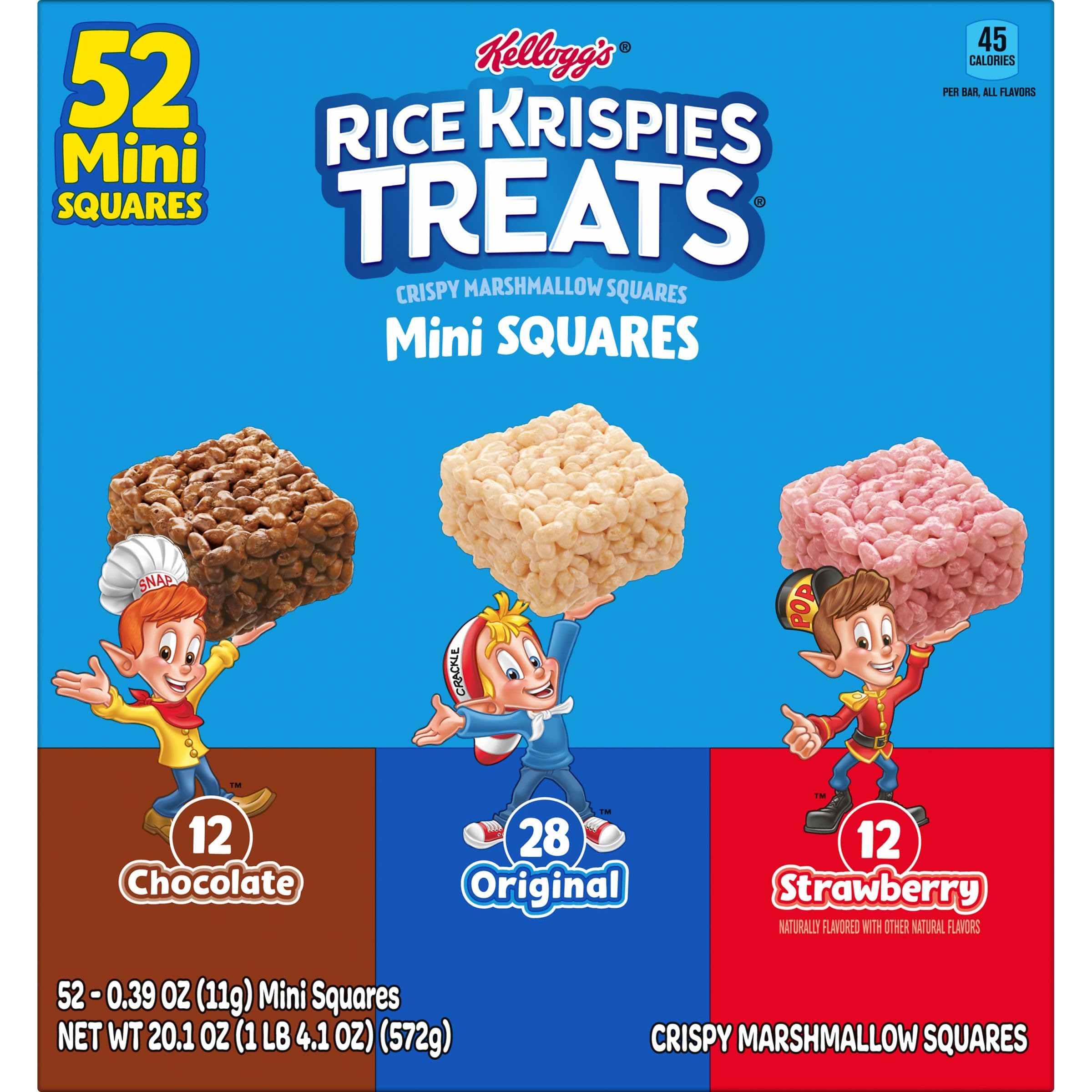 Kellogg's Rice Krispies Treats Mini Crispy Marshmallow Squares - Variety Pack (52 Bars, 20.1oz) - Kids Lunch Box Snacks, After School Treats & Party Favors - Perfect for School, Picnics and Birthday Parties
