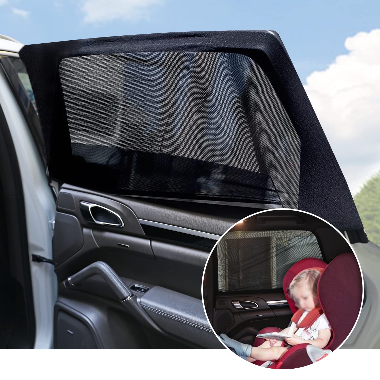 VAGURFO 2 Pack Car Window Mesh Sunshades - Universal Fit Side & Rear Window Sun Shades for Cars, SUVs, Trucks - UV Protection & Privacy Screen for Kids, Toddlers - Perfect for Road Trips, Summer Driving & Baby Protection