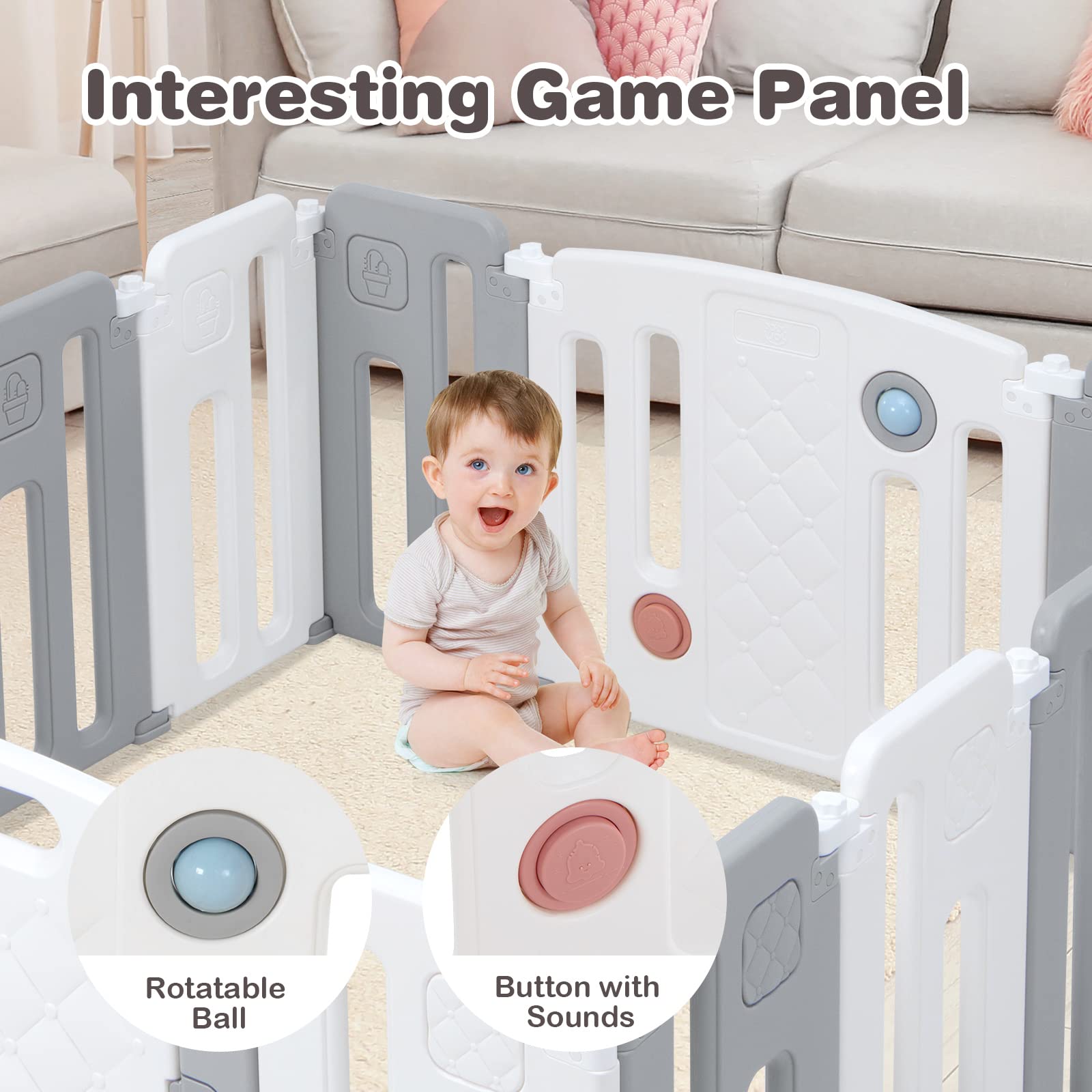Costzon 14-Panel Extra Large Baby Playpen for Toddlers & Infants - Foldable Play Center with Safety Gate, Whiteboard & No Gaps - Indoor/Outdoor Play Yard for Boys & Girls - Perfect for Home, Daycare & Backyard Playtime