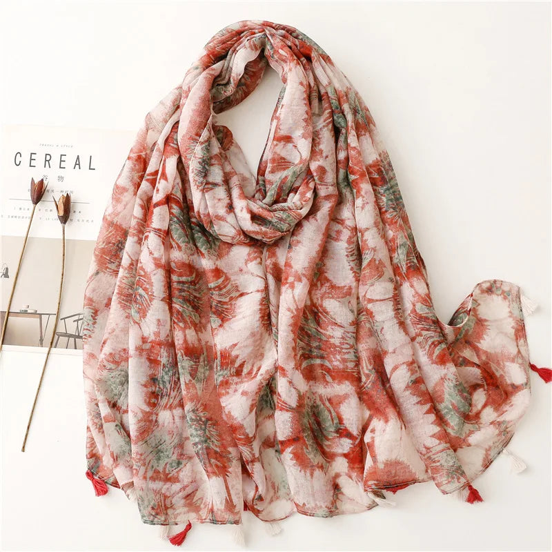 2023 Fashion Paisley Abstract Floral Tassel Viscose Shawl Scarf - Women's Lightweight Pashmina Wrap Stole & Muslim Hijab (180x90cm) - Perfect for Daily Wear, Office, Parties & Prayer