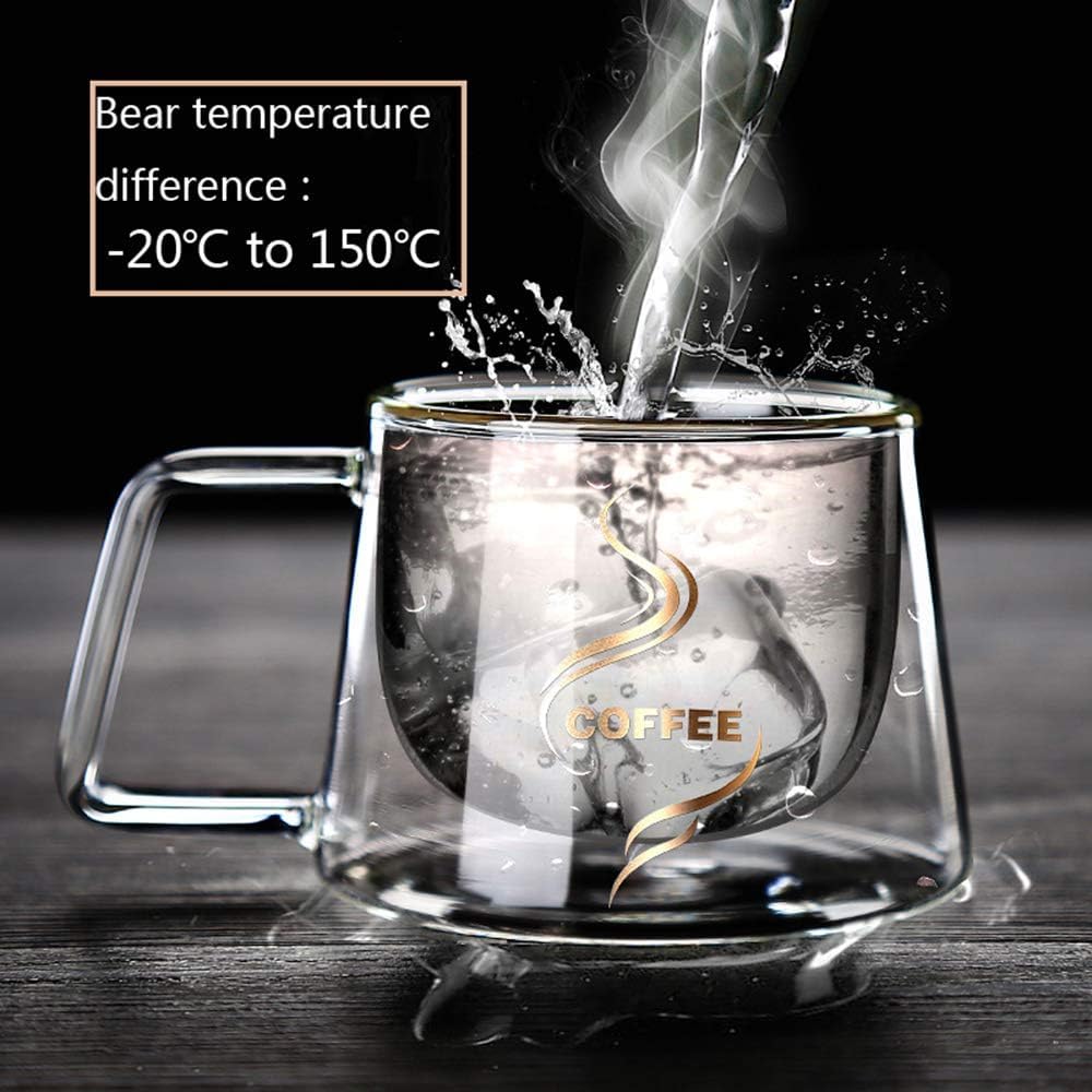 PrimeWorld 2-Pack 250ml Double Wall Insulated Coffee Mugs with Handle - Clear Glass Cups for Hot & Cold Drinks - Dishwasher Safe - Perfect for Coffee, Tea, Latte, Espresso, Juice & Iced Beverages at Home, Office or Cafe