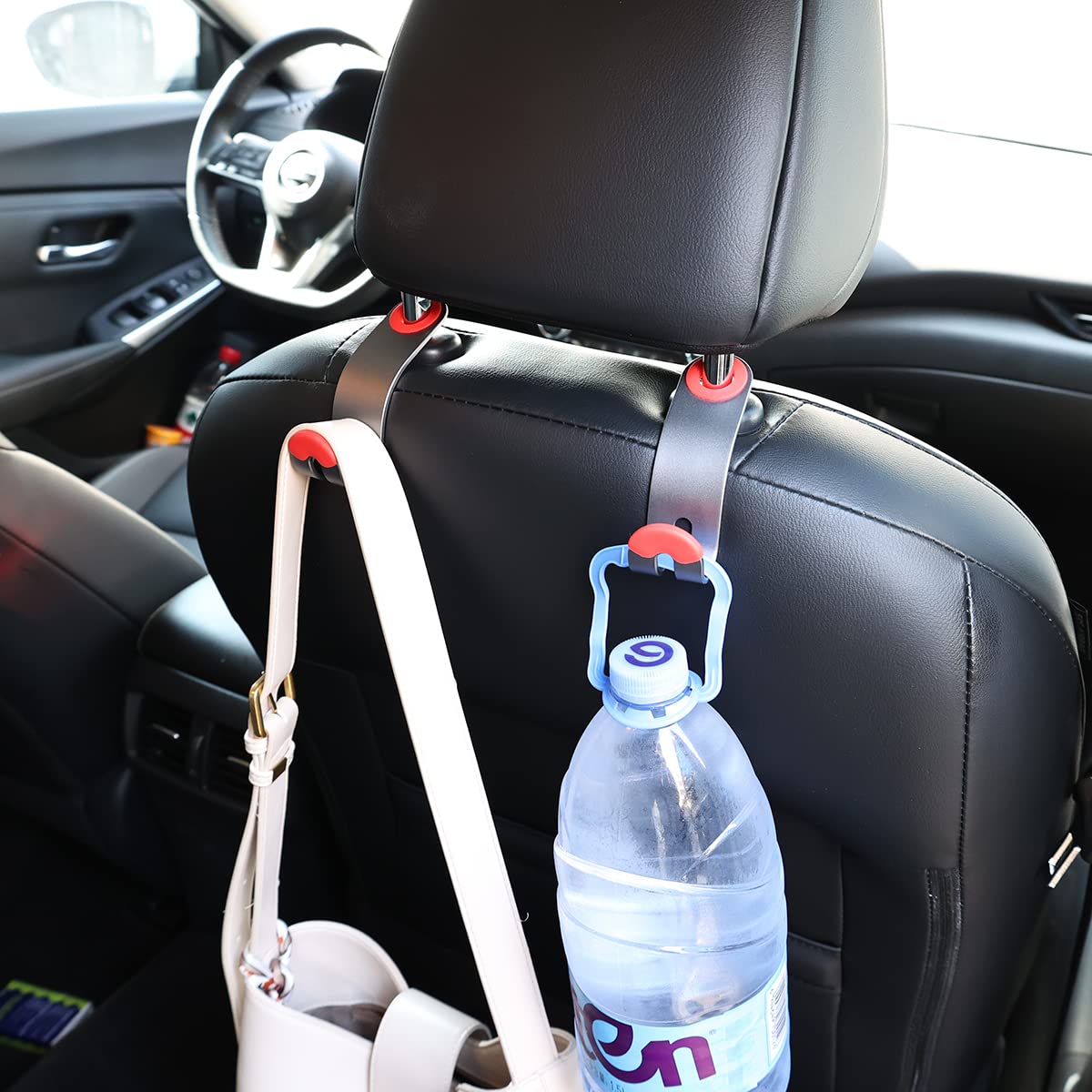 Universal Aluminum Alloy Car Seat Hooks (2-Pack, Red) - Heavy Duty Headrest Hooks for Handbags, Coats & Vehicle Organization | Perfect for Road Trips, Shopping & Daily Commute