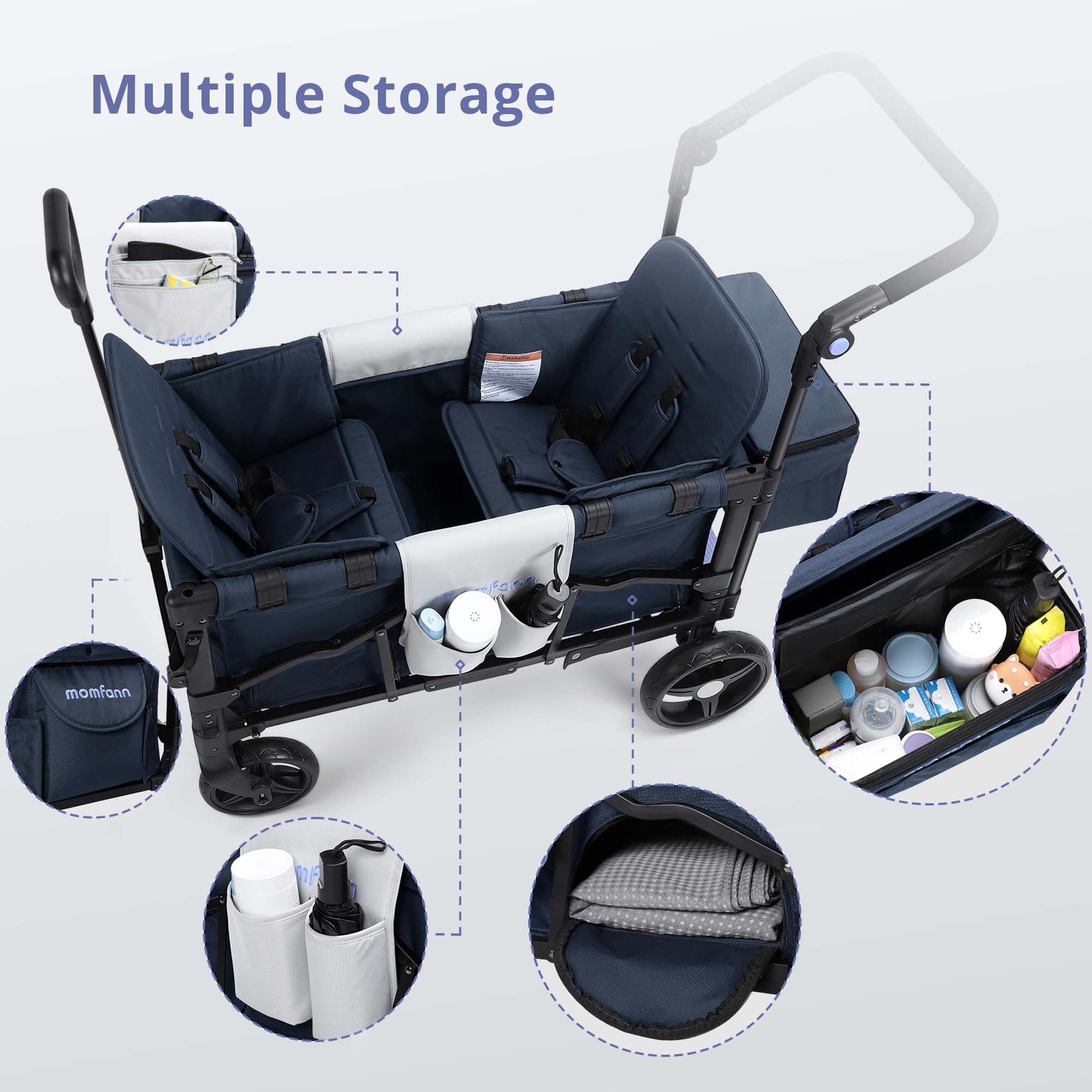 **2-in-1 Stroller Wagon for Kids & Toddlers - Adjustable Handle, Foldable Design with Canopy & Organizer - Perfect for Park Outings, Beach Trips, and Shopping (Blue)**