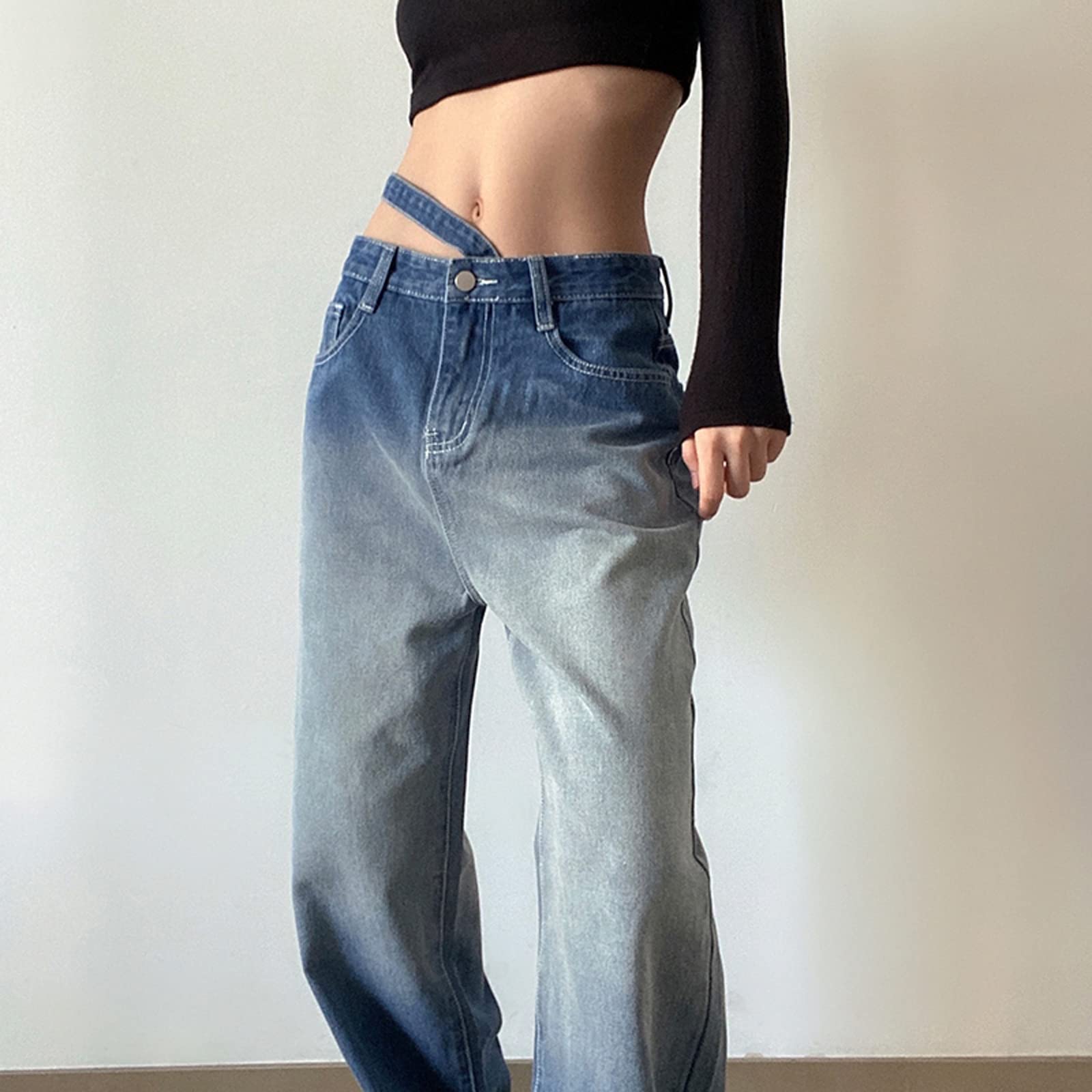 FOMOYUU Women's High Waist Loose Fit Printed Jeans - Y2K Retro Straight Leg Wide Pants for Streetwear Fashion | Casual Outfit, Party Wear & Daily Comfort