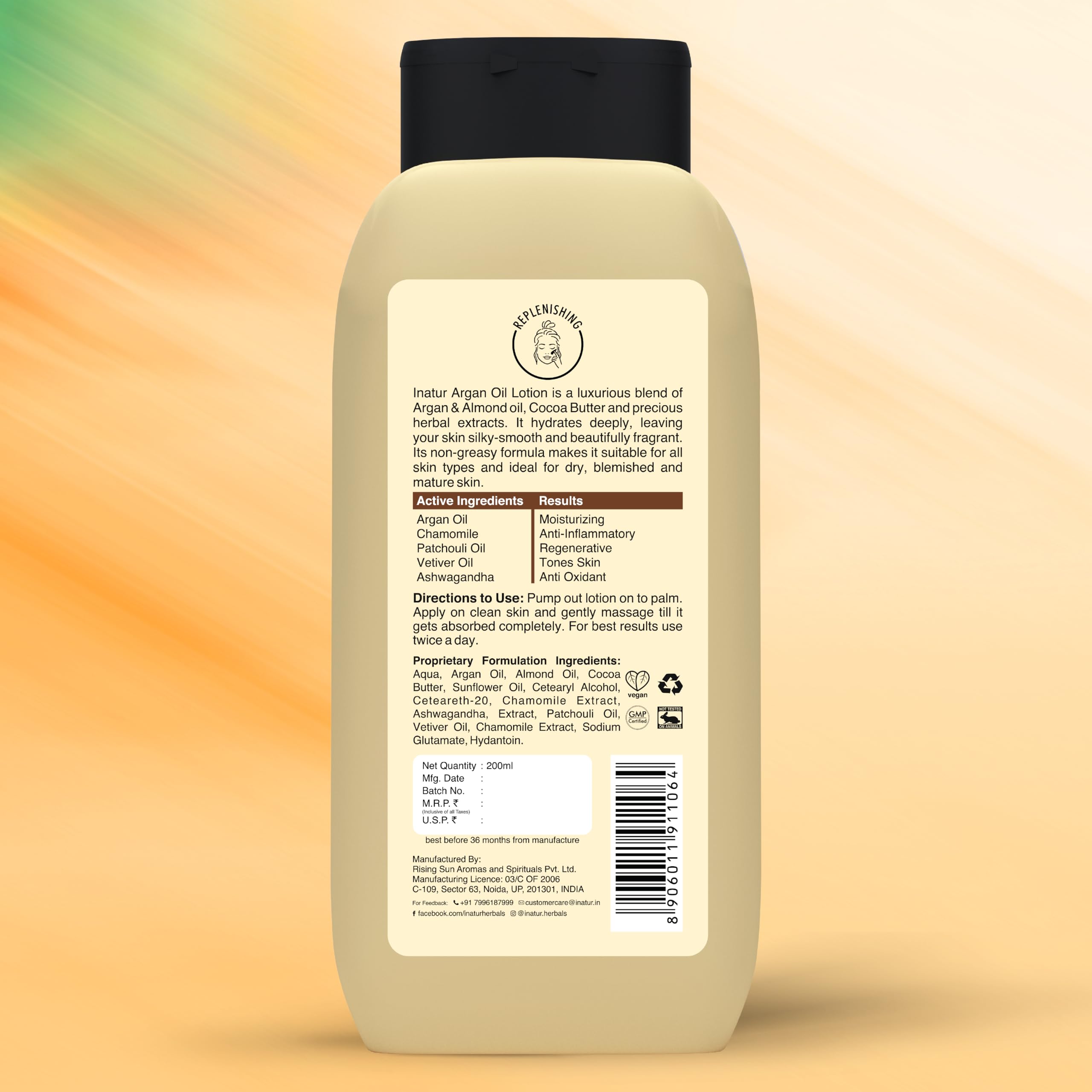 Inatur Argan Oil Lotion 200ml - Deep Hydrating Face & Body Moisturizer for Dry Skin | Natural Vegan Non-Sticky Formula | Winter Care for Men & Women | Smooth Soft Skin Daily | Perfect for Night Routine & After Shower Hydration
