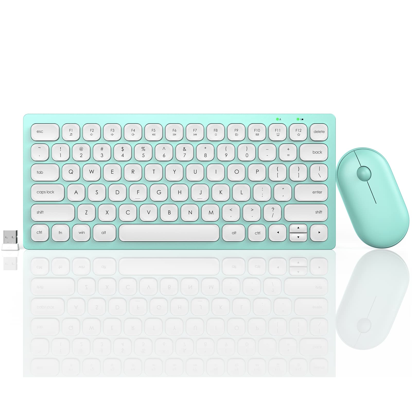 WisFox Wireless Keyboard and Mouse Combo - 2.4GHz Compact & Quiet USB Keyboard for Laptop, PC, Windows, Notebook - Portable Mini Wireless Keyboard Set (Light Green) for Home Office, Gaming, and Remote Work