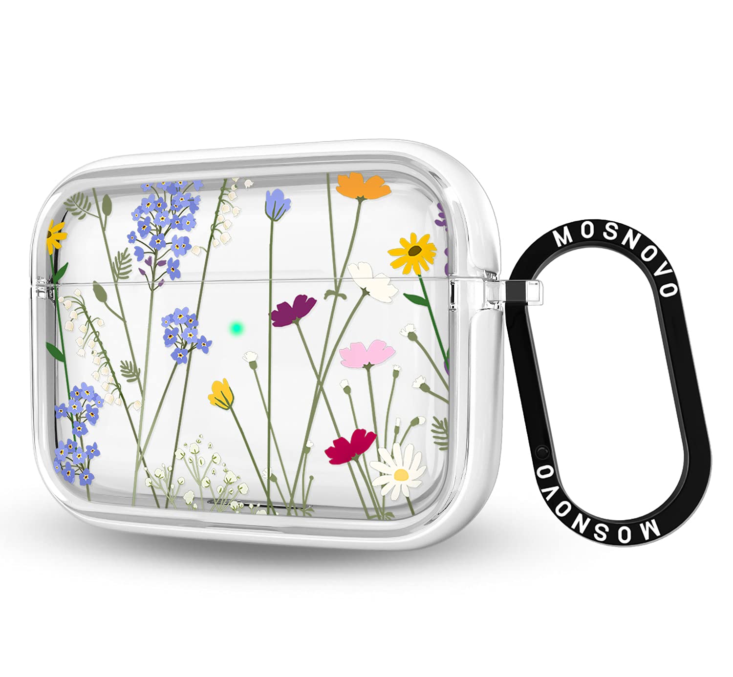 MOSNOVO AirPods Pro Case - Shockproof Protective Cover with Wild Flower Garden Design & Luxe Metal Ring - Clear Hard Case for Apple AirPods Pro - Perfect for Travel, Workout & Daily Protection