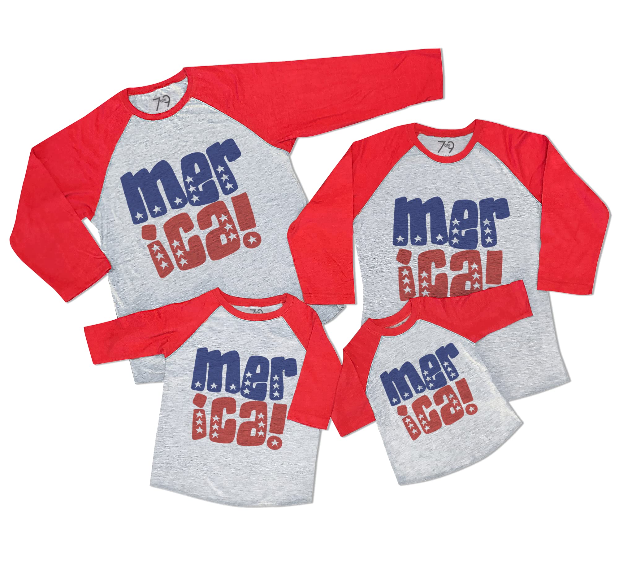 7 Ate 9 Apparel Matching Family 4th of July Patriotic Shirts - Red White & Blue American Flag T-Shirts for Independence Day BBQ & Fireworks Celebration