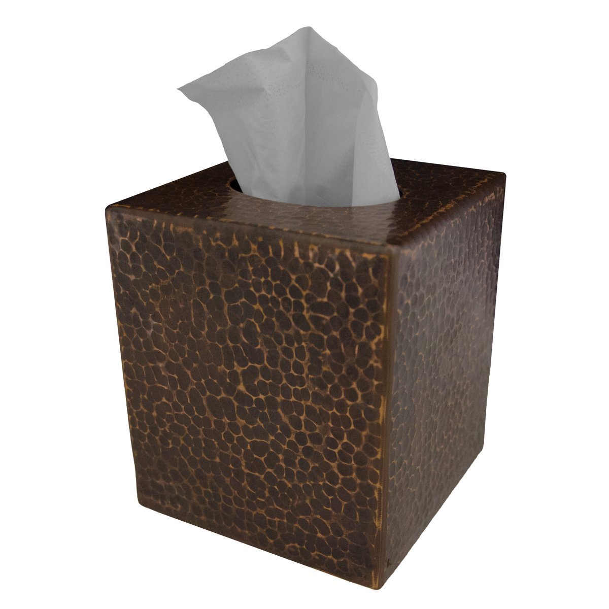 Hammered Copper Tissue Box Cover - Decorative Square Box Holder for Small Tissues | Perfect for Living Room, Bedroom & Bathroom Decor
