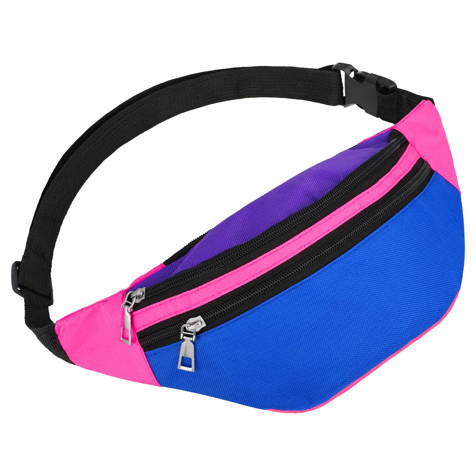 80s 90s Retro Neon Fanny Pack for Women & Men - Adjustable Waist Bag with 2 Pockets, Lightweight Waterproof Belt Bag for Travel, Running, Festivals, Theme Parties & Outdoor Activities