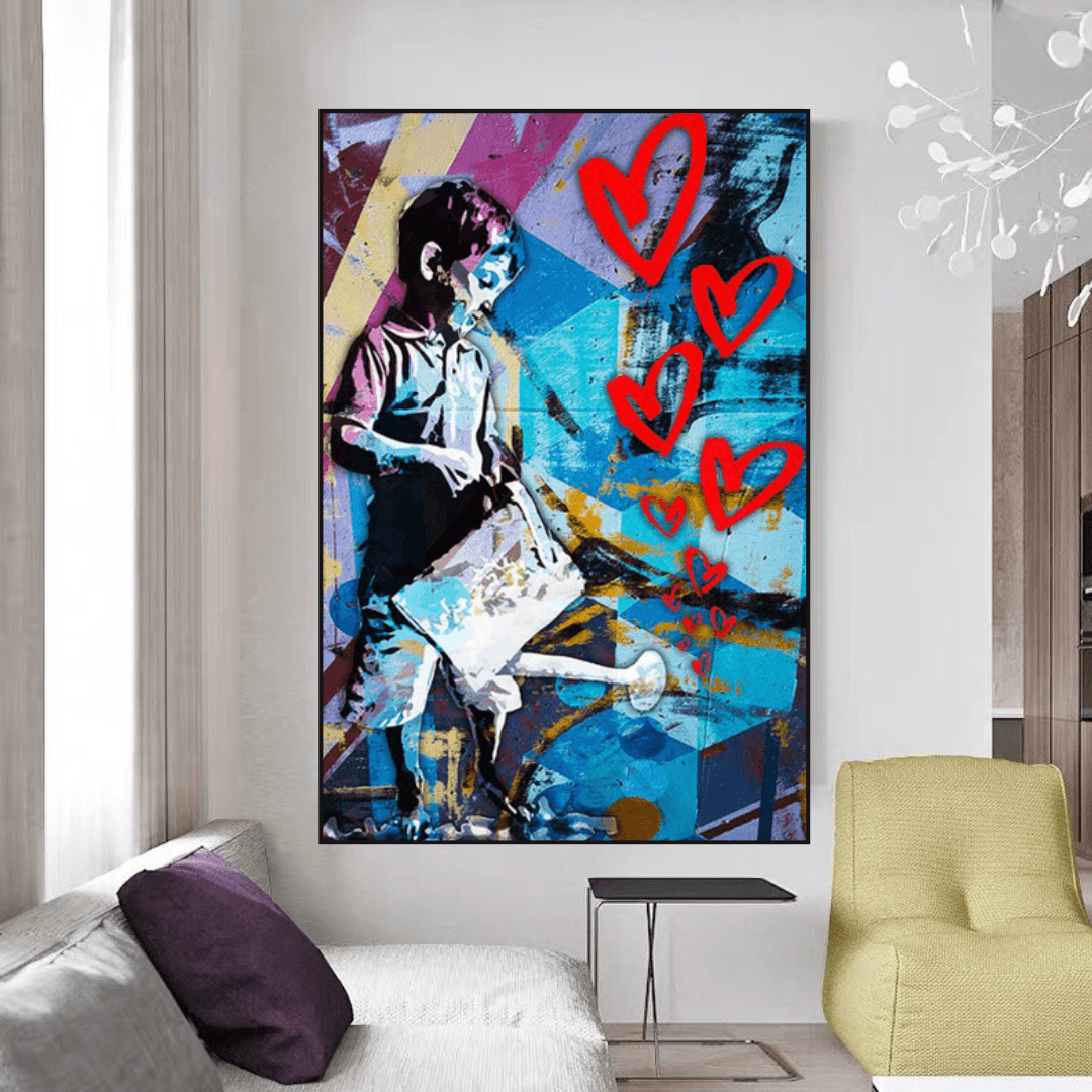 Banksy Street Art Boy Planting Love Canvas Wall Art - Modern Home Decor for Living Room, Bedroom & Office