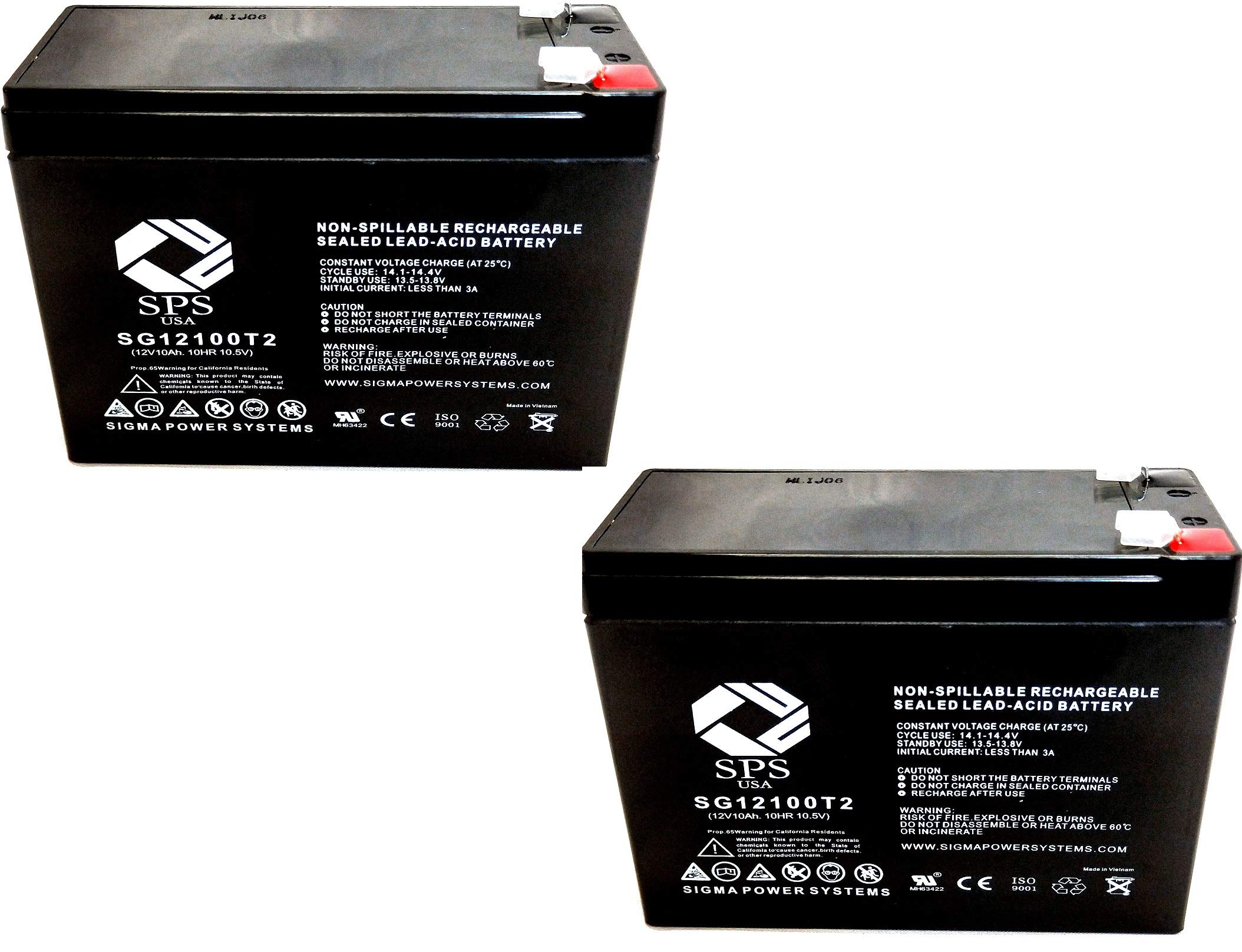 SPS Brand 12V 10Ah Replacement Battery for Upsonic IPCM200VR - 2 Pack - Backup Power Supply for Security Systems, Emergency Lights & UPS Devices