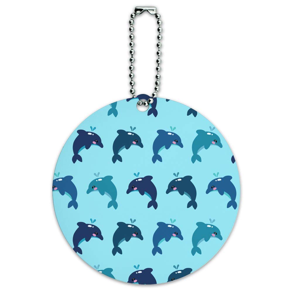 Adorable Kawaii Dolphins Pattern Round Luggage ID Tag - Waterproof Suitcase Handle Card for Travel & Carry-On Bags - Perfect for Vacation, Business Trips & Kids' Backpacks