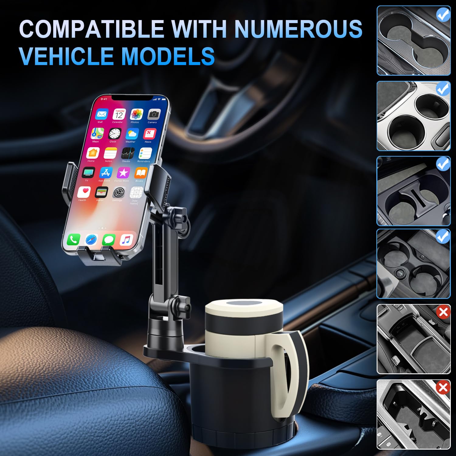 HUMBEST Expandable Car Cup Holder Phone Mount - Universal Phone Holder for iPhone & Android - Perfect for Road Trips, Commuting & Hands-Free Driving