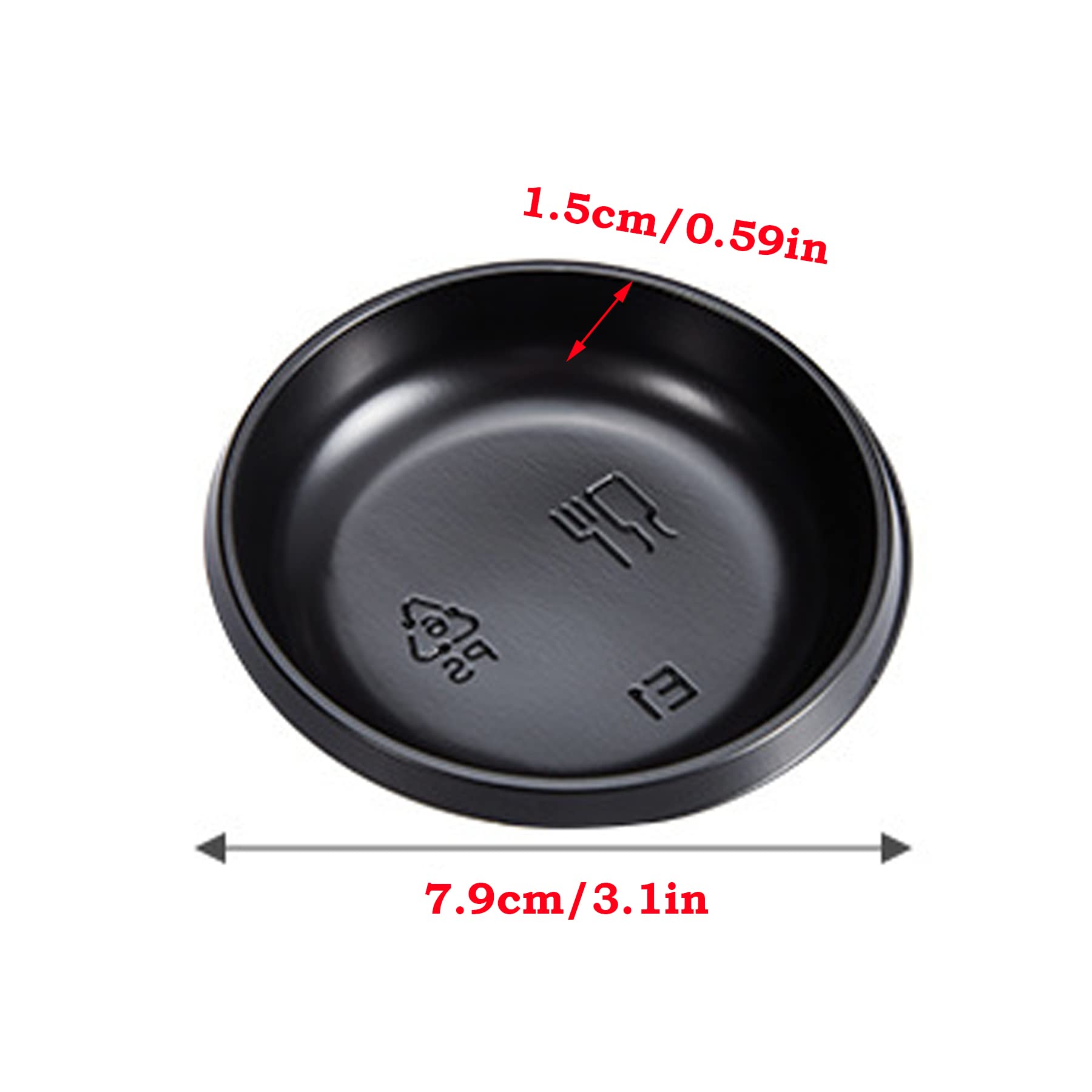 QJFCare 100Pcs Black Round Disposable Sauce Dishes - Mini Dipping Plates for Dessert, Soy Sauce, Soup & Seasoning | Perfect for Home, Restaurants, Parties & Catering Events