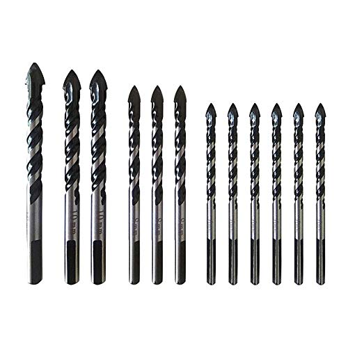 12Pcs Multi-Purpose Carbide Tip Drill Bit Set - Pear Head Design for Tile, Concrete, Brick, Glass, Ceramic & Plastic - Durable Black Drill Bits for Home DIY & Professional Construction Projects