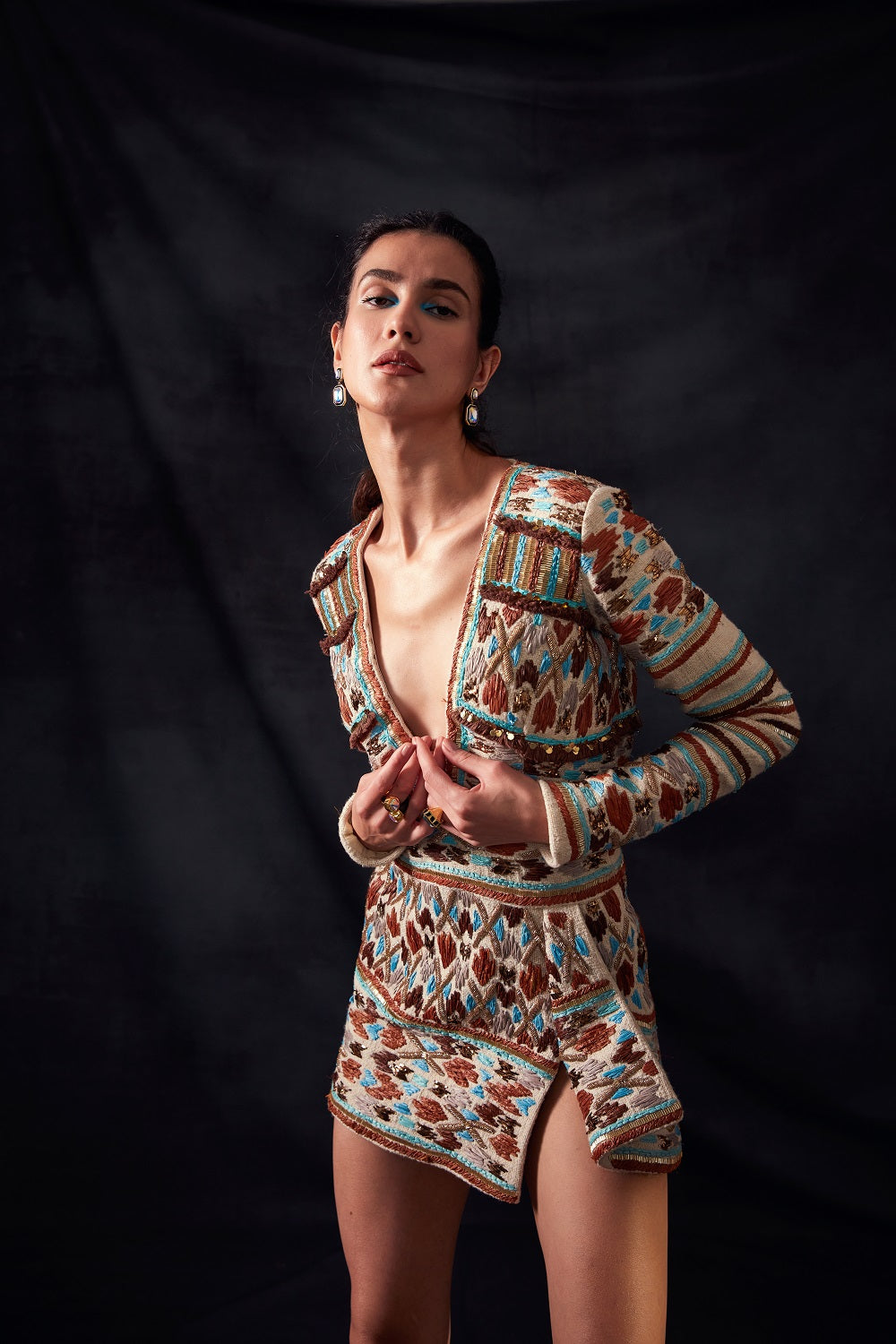 Off White Short Dress with Raffia & Metallic Wire Embroidery - Boho Summer Dress for Beach, Vacation, and Casual Outings