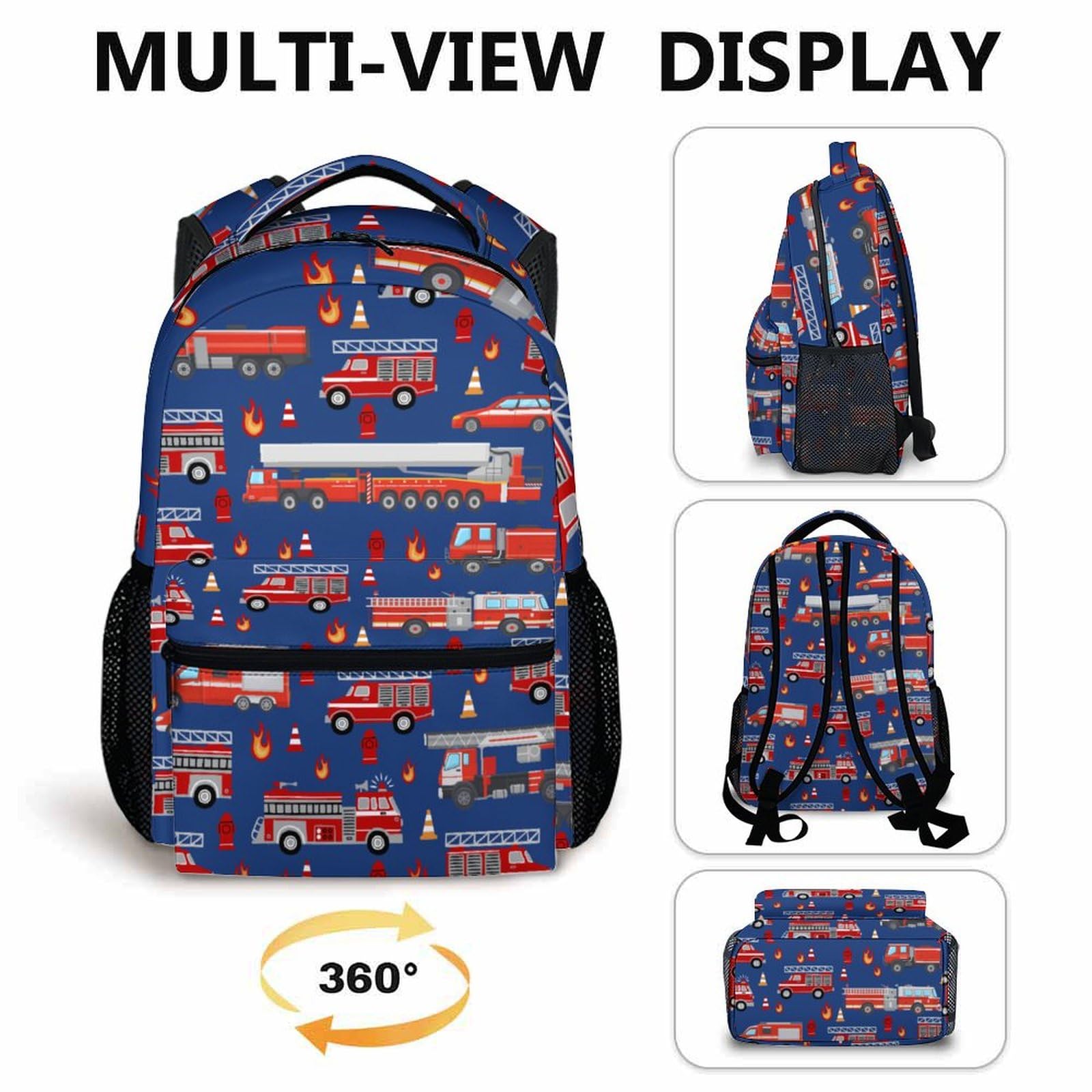 17 Inch Navy Fire Truck Backpack for Boys - Lightweight School Bookbag with Cool Design for Preschool & Elementary Kids | Perfect for Daily Use, Classroom, Travel & Outdoor Activities
