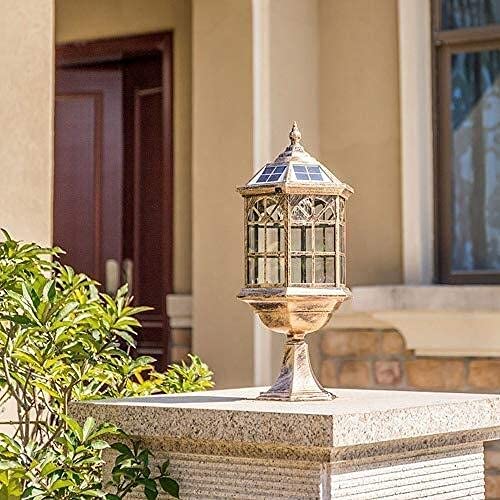 Solar Post Lights Outdoor - Bronze LED Waterproof Aluminum Glass Column Lantern for Yard, Garden, Driveway, Porch, Walkway, Pool & Patio | Solar Powered Landscape Lighting for Victorian Style Decoration & Pathway Safety