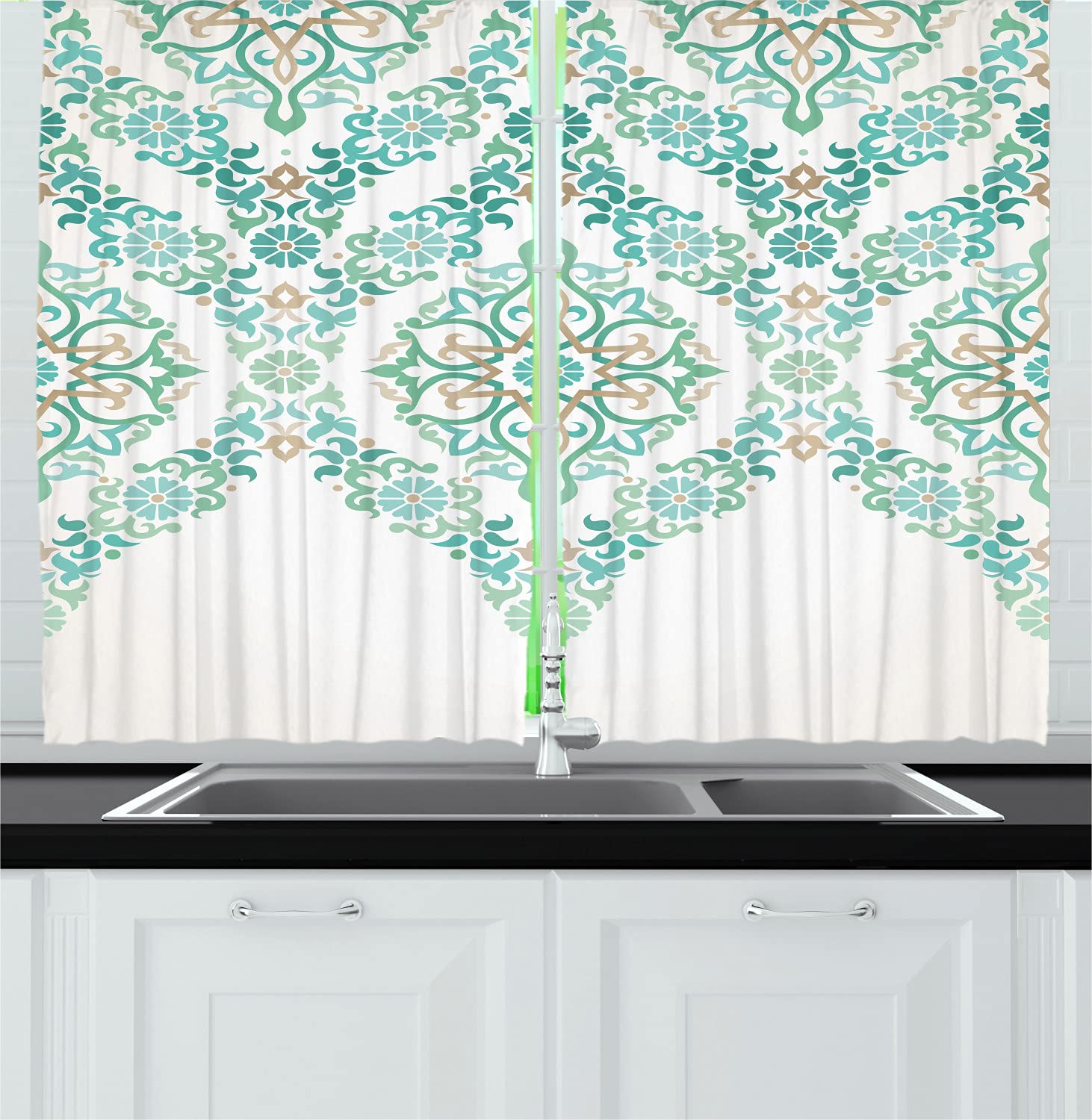 Ambesonne Traditional Long Kitchen Curtains - Retro Medieval Gothic Garland Pastel Print Drapes with Rod Pocket, 55