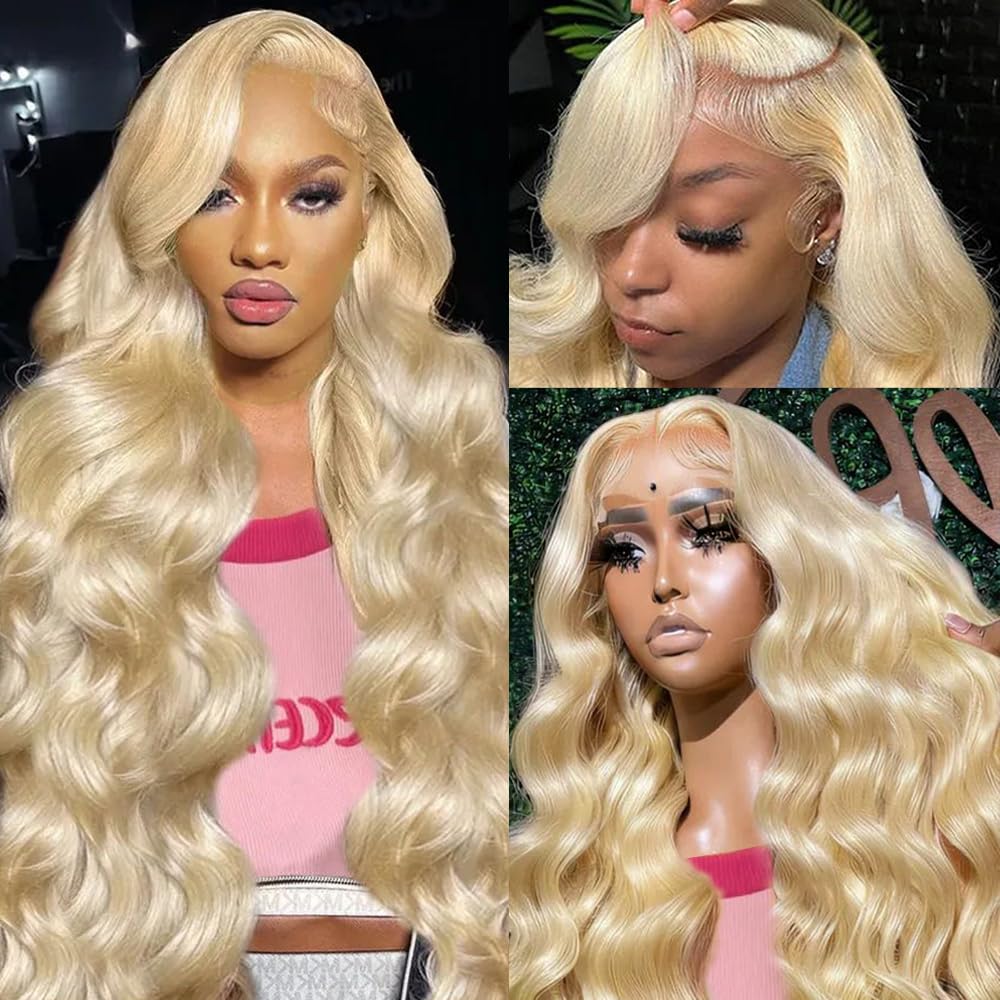 613 Blonde Human Hair Lace Front Wig - 30 Inch Body Wave 200 Density 13x6 HD Lace Frontal Pre-Plucked Wig for Women | Perfect for Daily Wear, Cosplay & Special Occasions