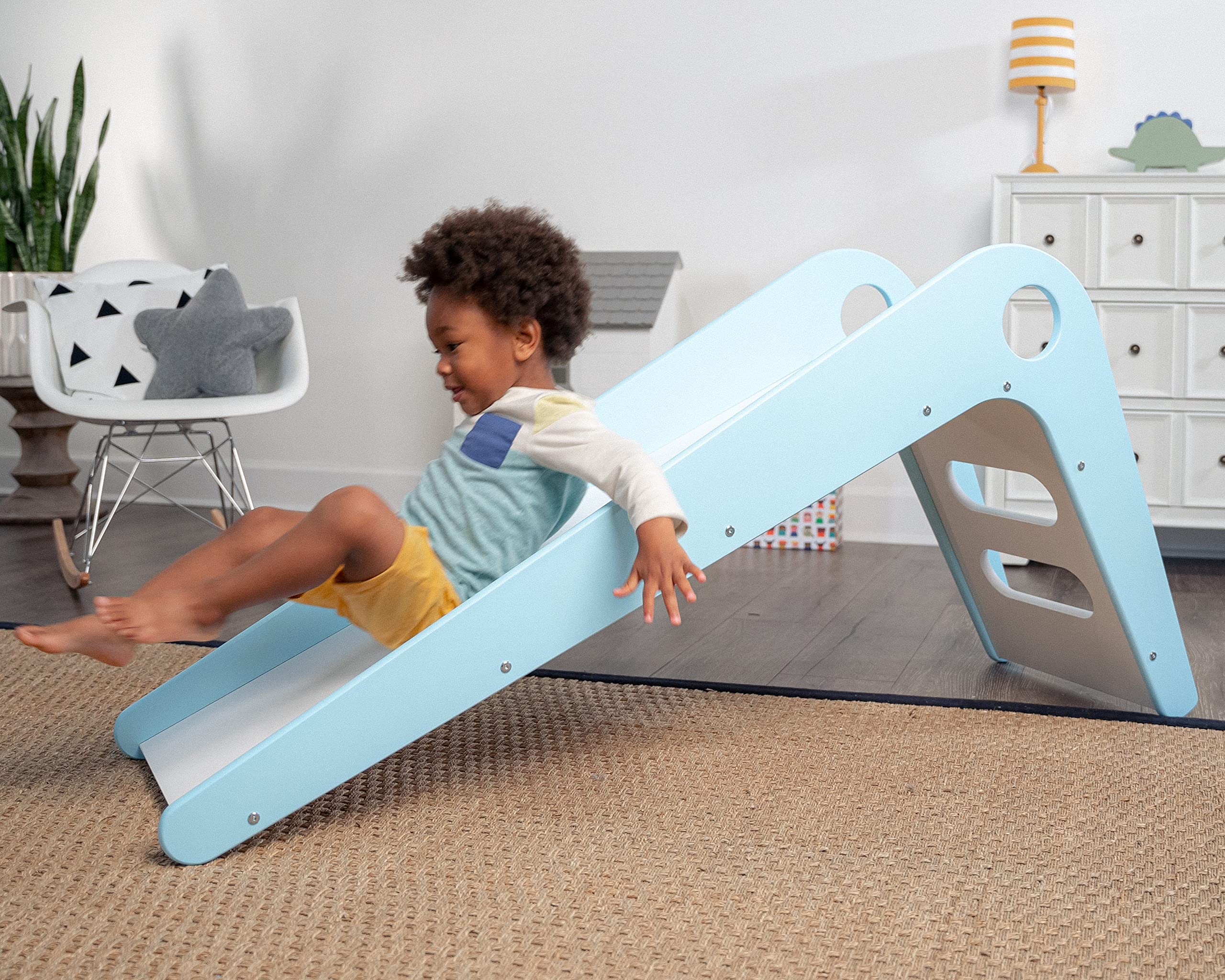 Avenlur Wooden Indoor Slide for Toddlers & Kids 18mo-4 Years - Safe & Fun Playroom Climber for Home, Nursery, or Daycare - Perfect for Indoor Play, Exercise & Motor Skills Development (Blue)