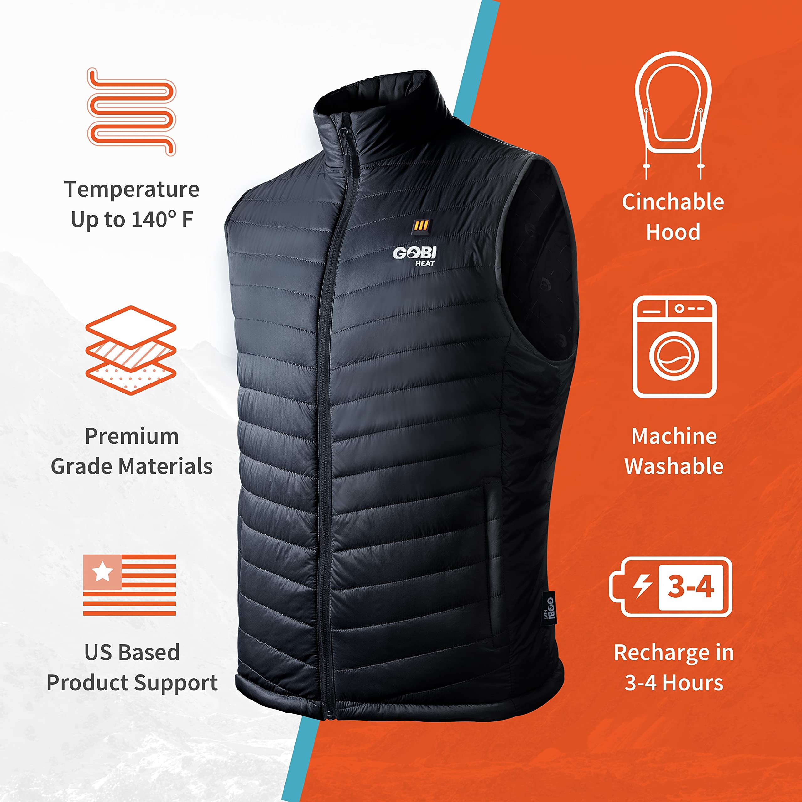 Dune Men's Heated Vest with Battery & Charger - 10 Hours Heating | Machine Washable | Winter Outdoor Activities, Hiking, Camping, and Cold Weather Wear