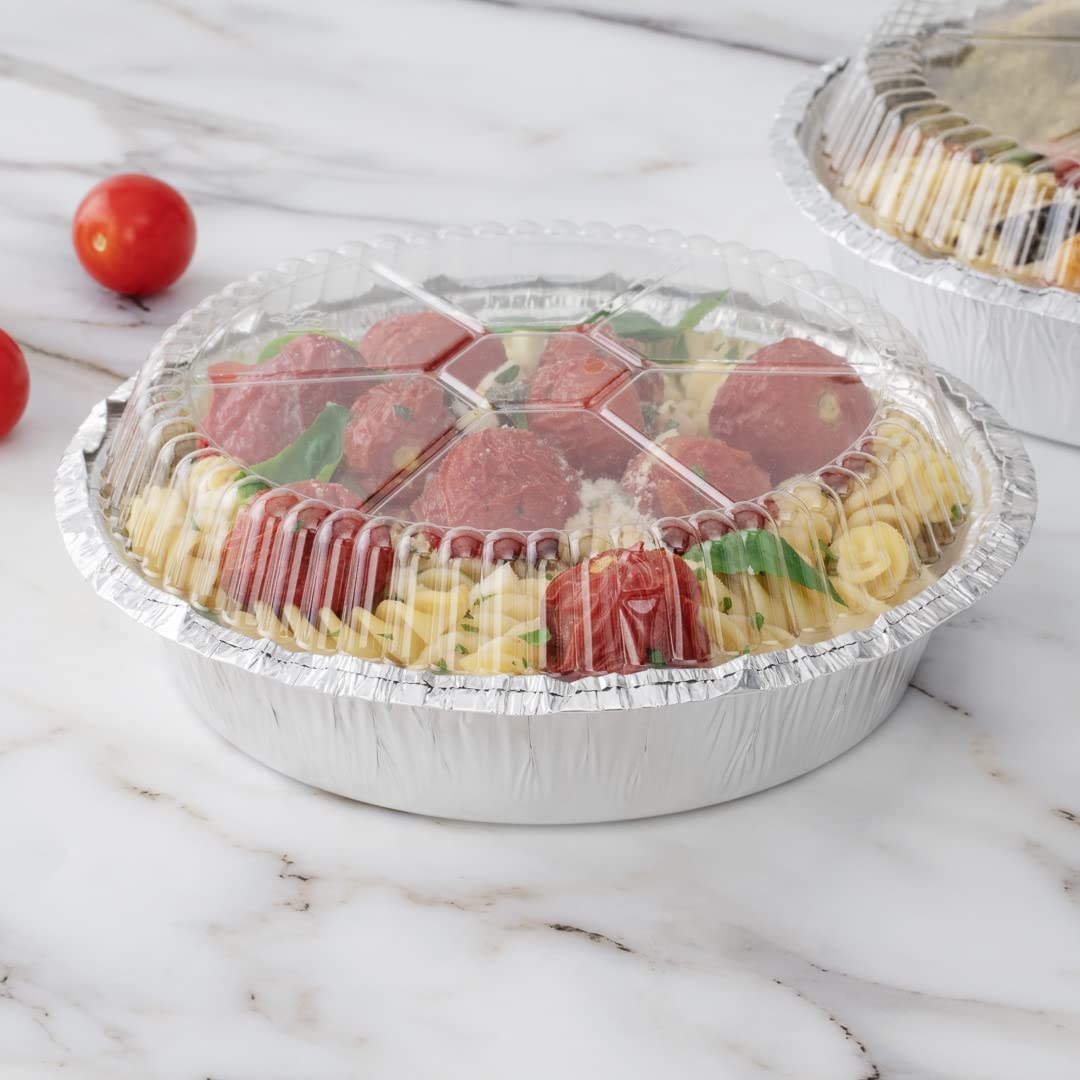 Restaurantware 100-Pack Clear Plastic Dome Lids for 7-Inch Aluminum Takeout Containers - Foil Lux Round To-Go Pan Lids (Pans Sold Separately) | Perfect for Food Delivery, Catering & Restaurant Takeout Services