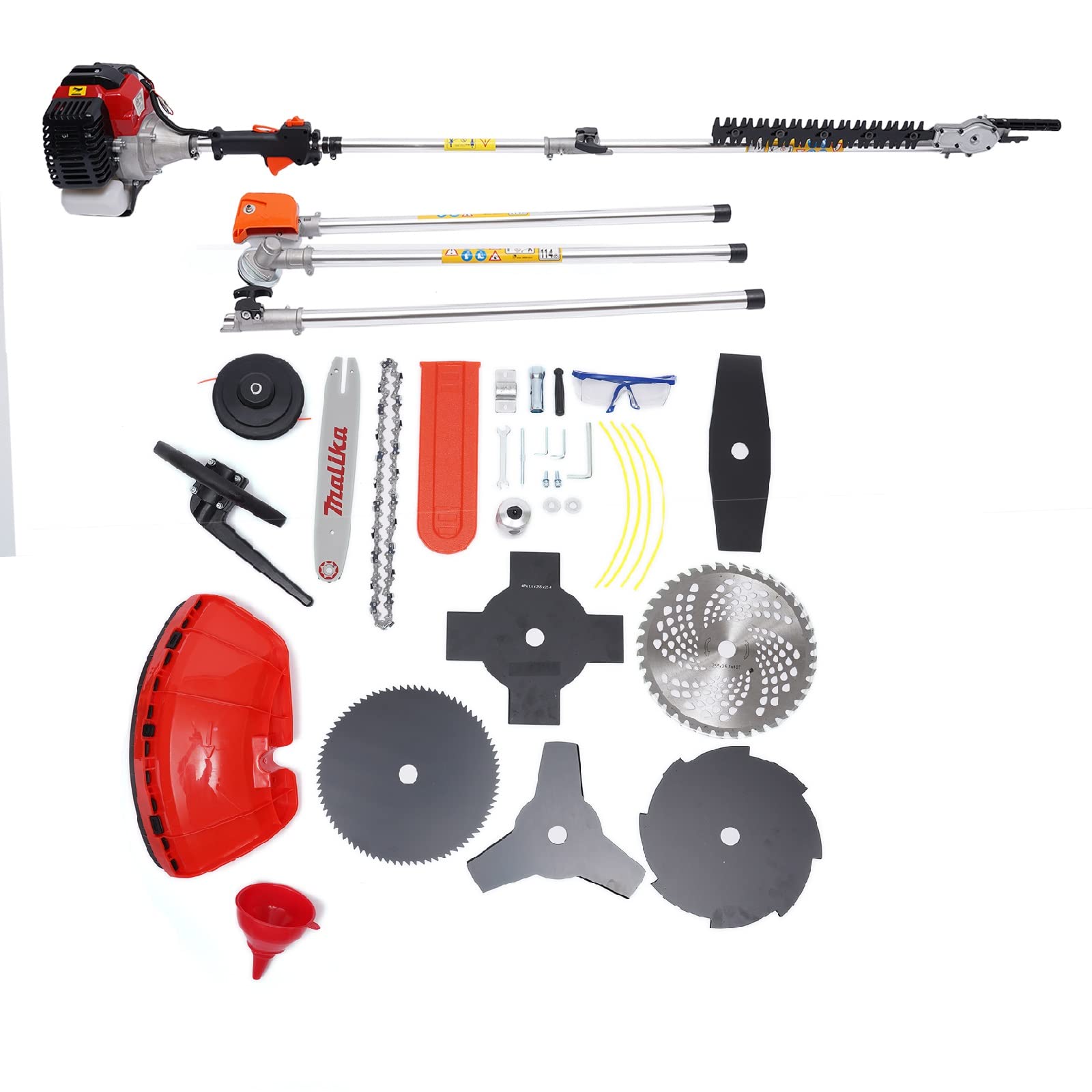 5 in 1 Multifunctional Gas Powered Hedge Trimmer - 52cc 2-Stroke Brush Cutter, Chainsaw & Pole Saw Combo - Professional Landscaping & Gardening Tool for Lawn Care, Yard Maintenance & Tree Trimming