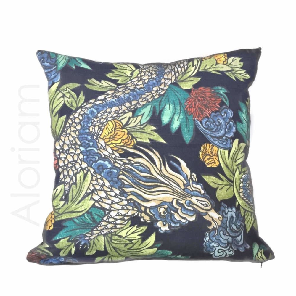 Robert Allen Dwell Studio Ming Dragon Chinoiserie Pillow Cover in Admiral Blue - Asian Inspired Home Decor for Living Room, Bedroom & Sofa