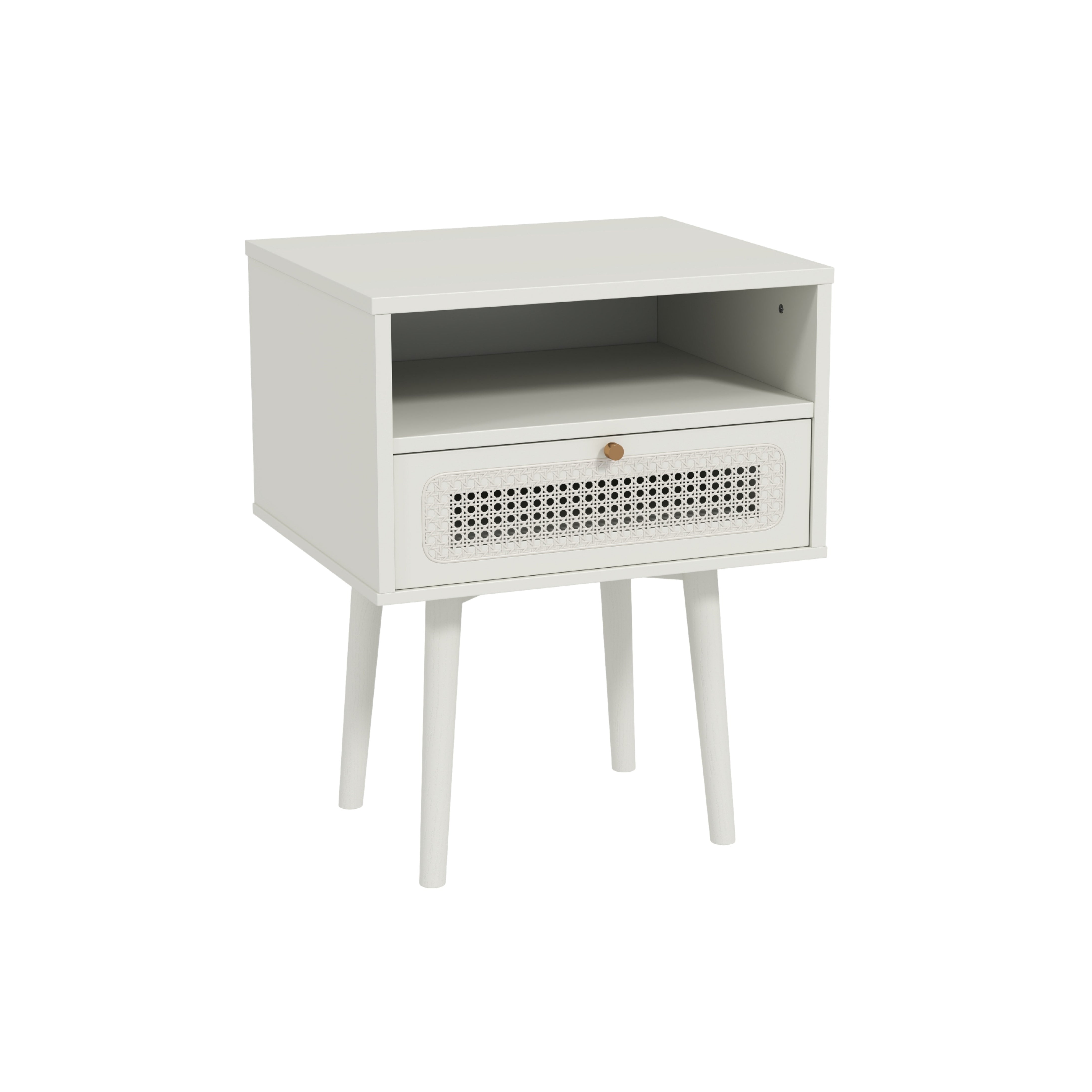 Roundhill Furniture Feeney 2-Tier Storage Nightstand, Cream White Side Table for Bedroom - Perfect for Small Spaces, Living Room, or Dorm Room Organization