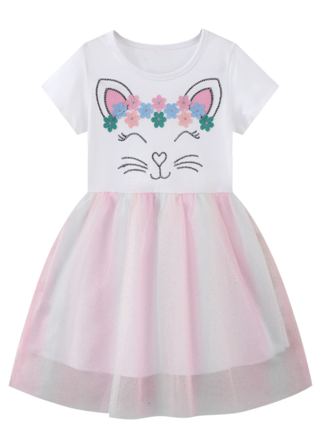 Youlebao Toddler Girls Summer Dress - Short Sleeve Tutu Dress for 2-7 Years | Playtime, Birthday Party & Outdoor Activities Outfit