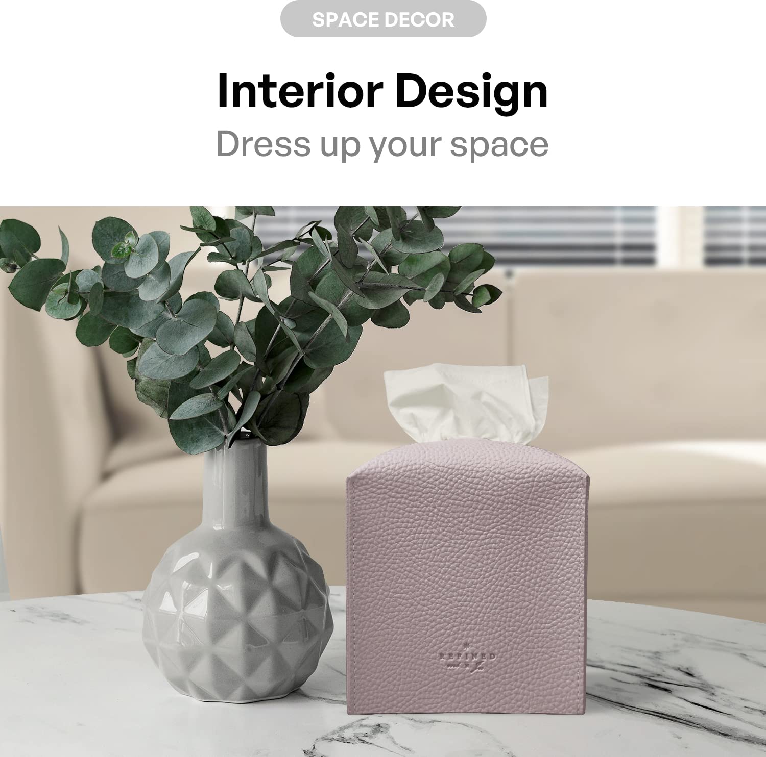 Premium PU Leather Tissue Box Cover - Modern Square Decorative Holder for Bathroom, Vanity, Nightstand, Office & Car (5