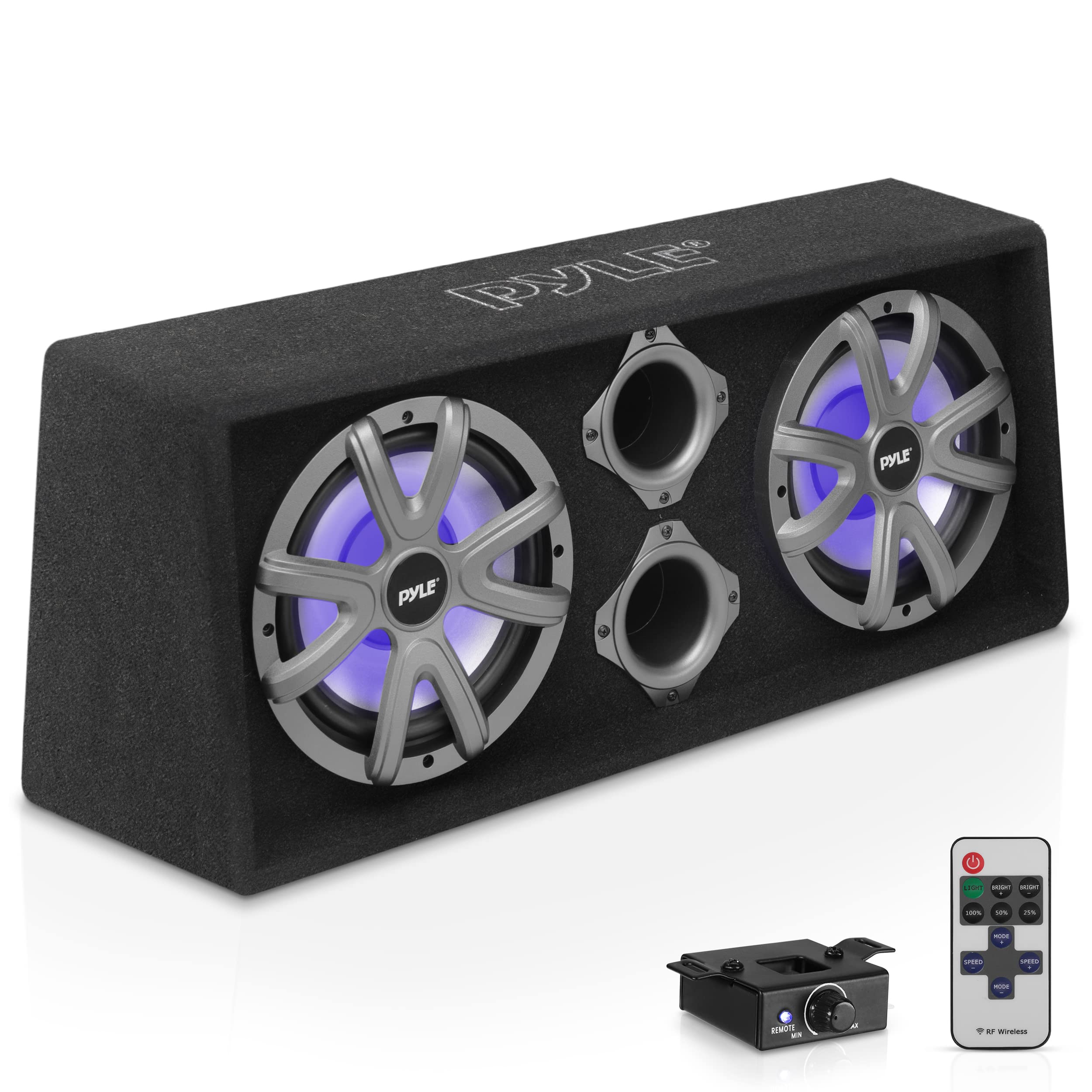PyleUSA 12'' Dual Bass Subwoofer Box System - 600W Slim Mount Truck Audio Subwoofer with Rear Vented Design & Built-in LED Lights (PLBAS122LE, Black) - Perfect for Car Audio Upgrades & Bass Enhancement