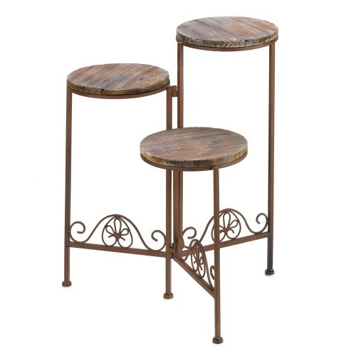Rustic Triple Planter Stand - Wooden Flower Pot Holder for Indoor & Outdoor Plants - Home Garden Decor, Patio, Lawn, Balcony - Perfect for Succulents, Herbs, and Small Flowers