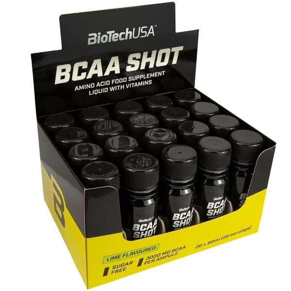 BioTechUSA BCAA Shot - Lime Flavor, 20 x 60ml Energy Drink for Workout Recovery & Muscle Growth | Pre & Post Workout Supplement for Athletes & Fitness Enthusiasts