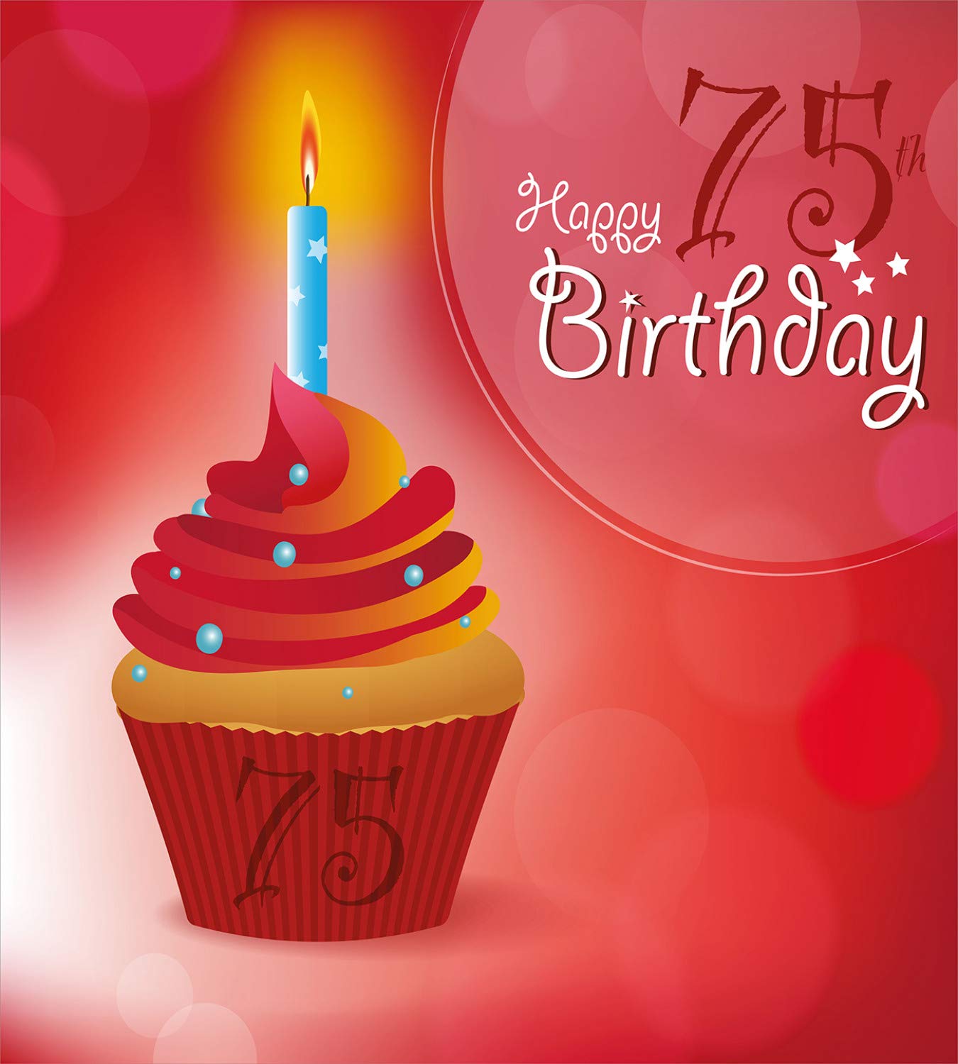 Ambesonne 75th Birthday Duvet Cover Set - Starry Candle Cupcake Design for Queen Size Bed, 2 Duvet Covers & 4 Pillowcases, Red Orange & Blue - Perfect for Birthday Parties, Guest Rooms & Cozy Bedroom Decor