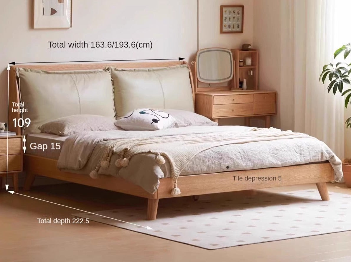 Premium Oak Solid Wood Frame with Top Grain Leather Upholstery & Technical Fabric Bed - Perfect for Modern Bedrooms, Guest Rooms & Luxury Home Decor
