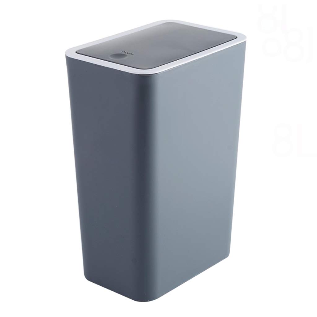 LICHUAN 12L Narrow Large Trash Can with Lid - Push Type Pressure Ring Sealed Plastic Waste Bin for Kitchen, Bedroom, Office & Bathroom | Odor-Proof & Space-Saving Design (Gray) - Perfect for Small Spaces & Home Organization