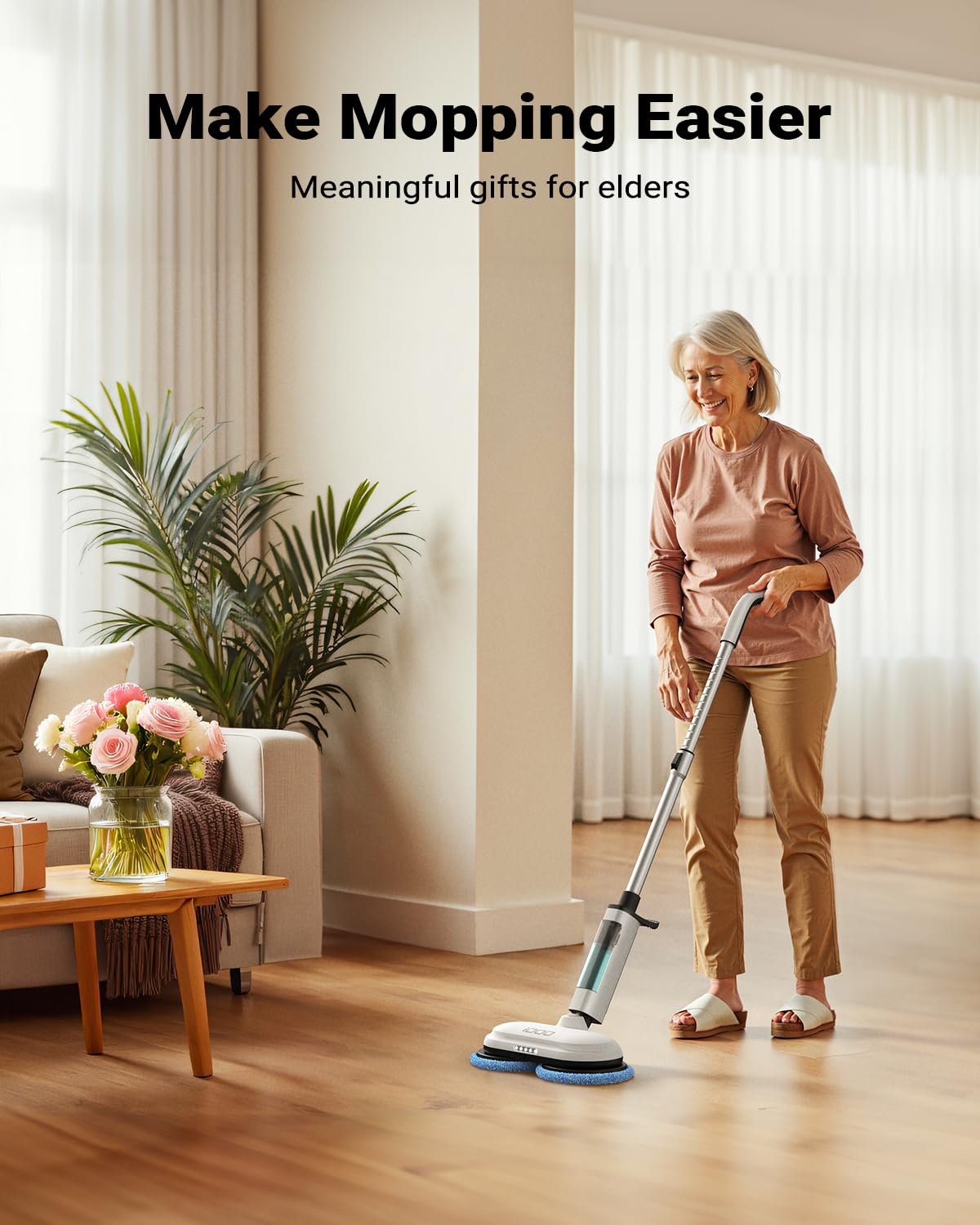 iDOO Cordless Electric Mop - Powerful Spin Scrubber with Detachable Water Tank & LED Headlight for Tile, Hardwood, Laminate Floors | Home Cleaning Machine with 4 Washable Pads | Perfect for Kitchen, Bathroom & Pet Area Cleaning