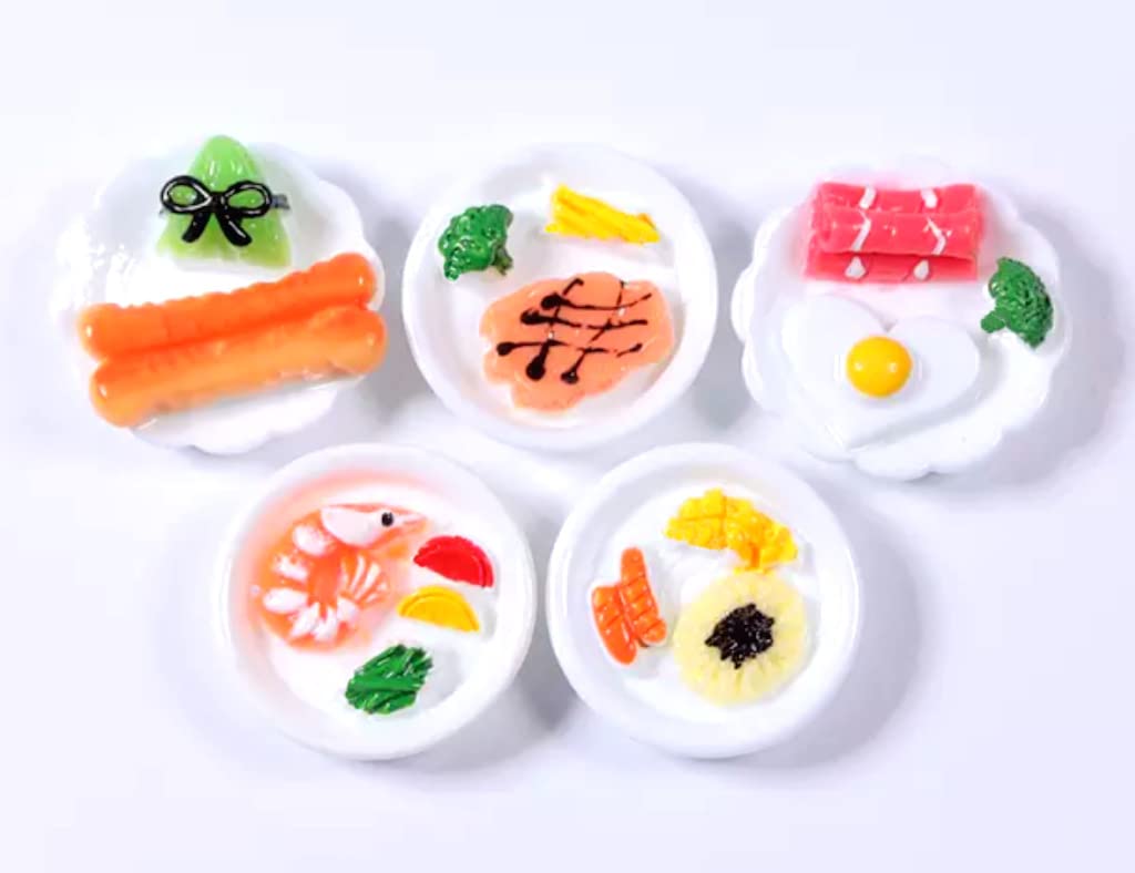 Miniature Dollhouse Kitchen Accessories - 5 Piece Assorted Food Plates Set for Dollhouse Decor, DIY Crafts & Collectibles | Perfect for Dollhouse Miniatures, DIY Projects & Gifts