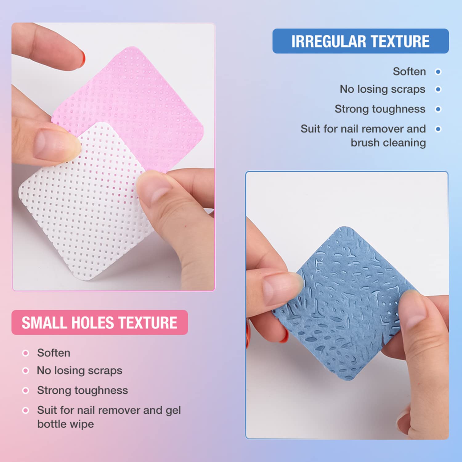 Yimart 180PCS Lint-Free Nail Polish Remover Wipes - Soft Absorbent Pads for Gel Polish Removal, Eyelash Extension Glue Cleaning & Nail Care (Blue) - Perfect for Salon, Home & Professional Nail Technicians