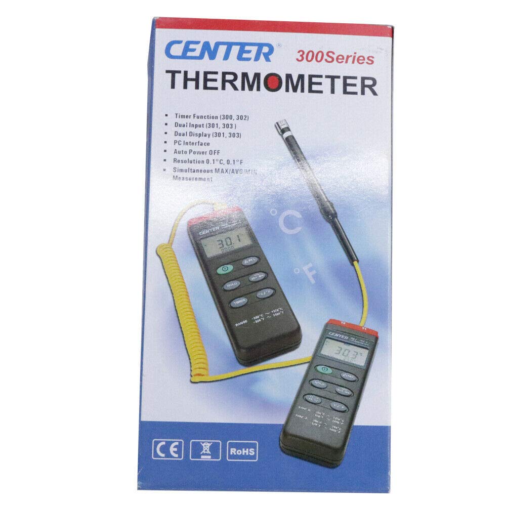Dual Input K-Type Thermometer with PC Interface - CENTER-301 | Accurate Temperature Monitoring for Labs, HVAC & Industrial Use