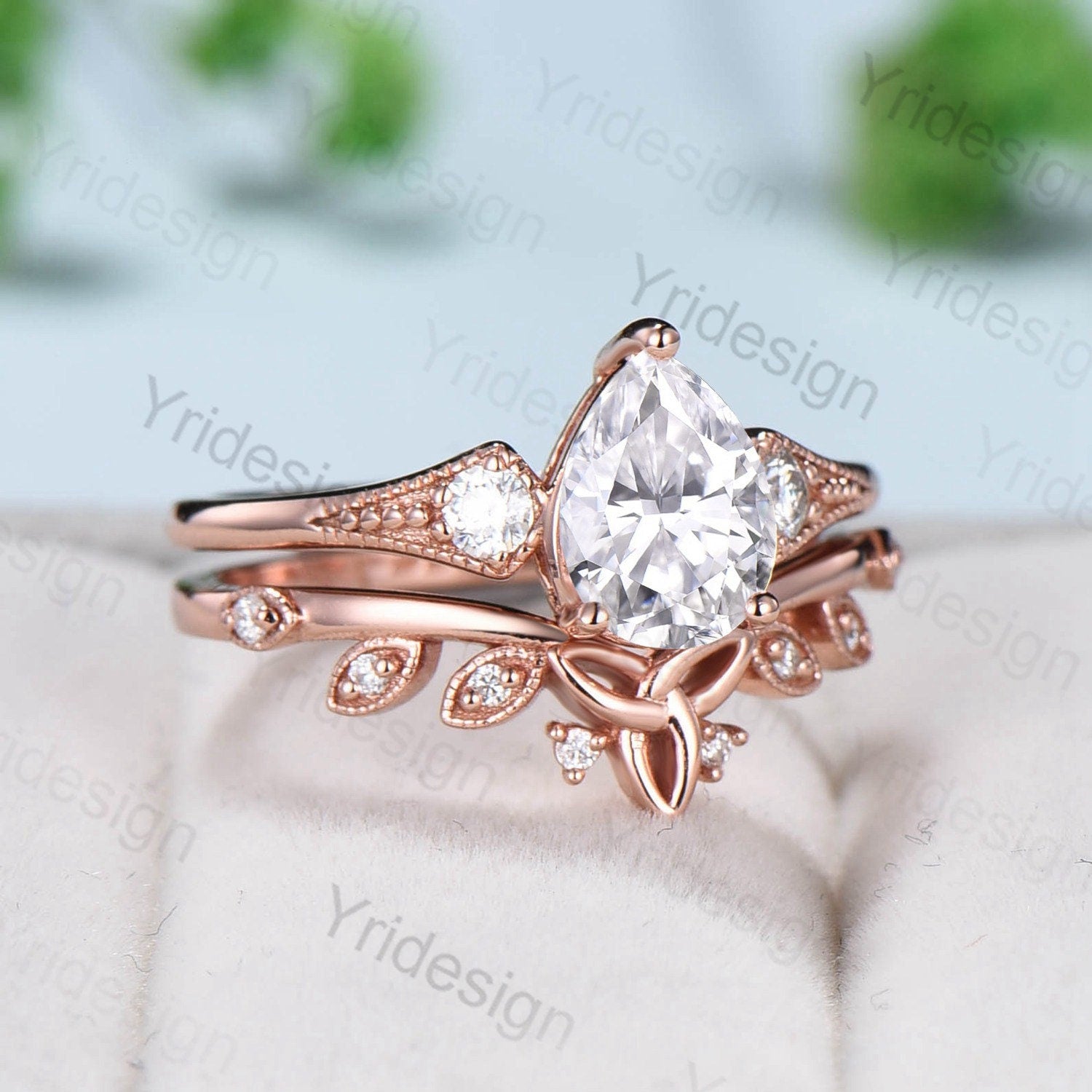 Vintage Art Deco Moissanite Wedding Ring Set - Retro 3 Stone Engagement Ring with Celtic Love Knot, Stackable Bridal Jewelry for Women | Perfect for Weddings, Anniversaries & Romantic Gifts