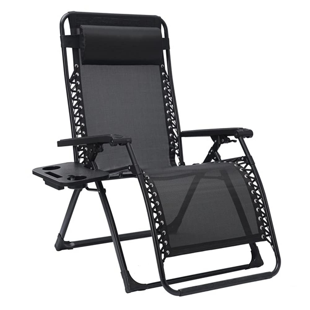 Premium Zero Gravity Lounge Chair - Large Outdoor Recliner with Adjustable Backrest, Padded Seat, Pillow & Cup Holder - Foldable Patio Chair for Backyard, Poolside, Camping & Beach Relaxation (Black)